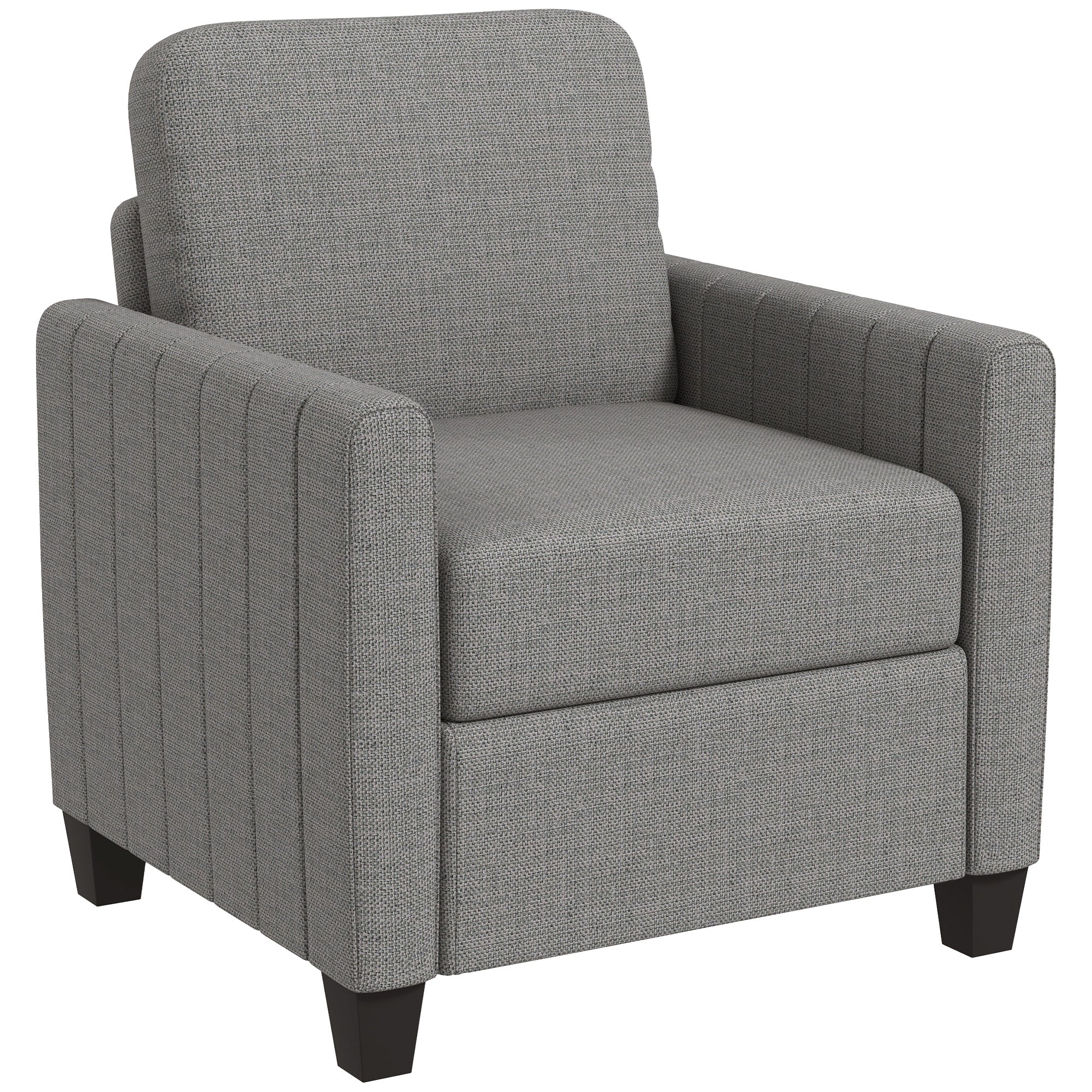 HOMCOM Armchair, Channel Tufted Modern Fabric Accent Chair, Comfy Upholstered Reading Lounge with Spring Cushion, Back Pillow, for Living Room, Bedroom, Office, Light Grey