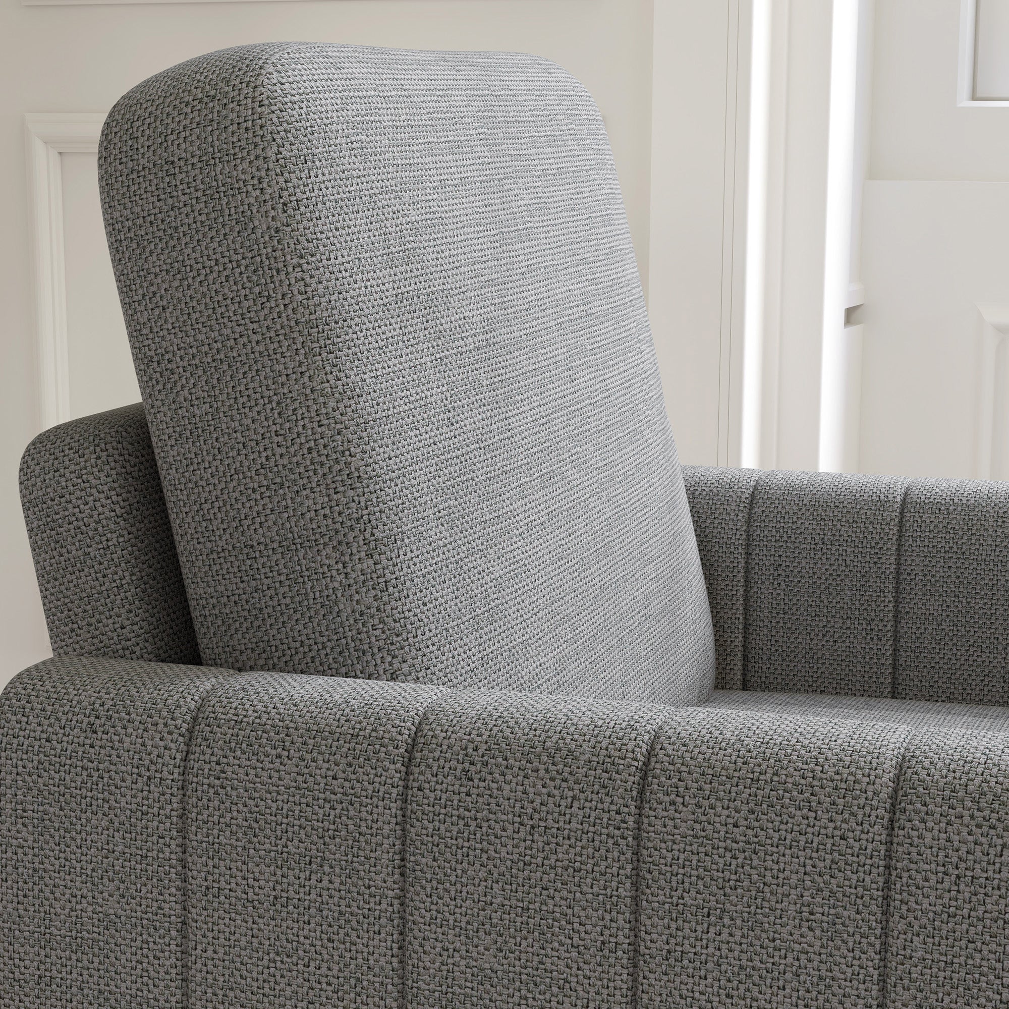 HOMCOM Armchair, Channel Tufted Modern Fabric Accent Chair, Comfy Upholstered Reading Lounge with Spring Cushion, Back Pillow, for Living Room, Bedroom, Office, Light Grey