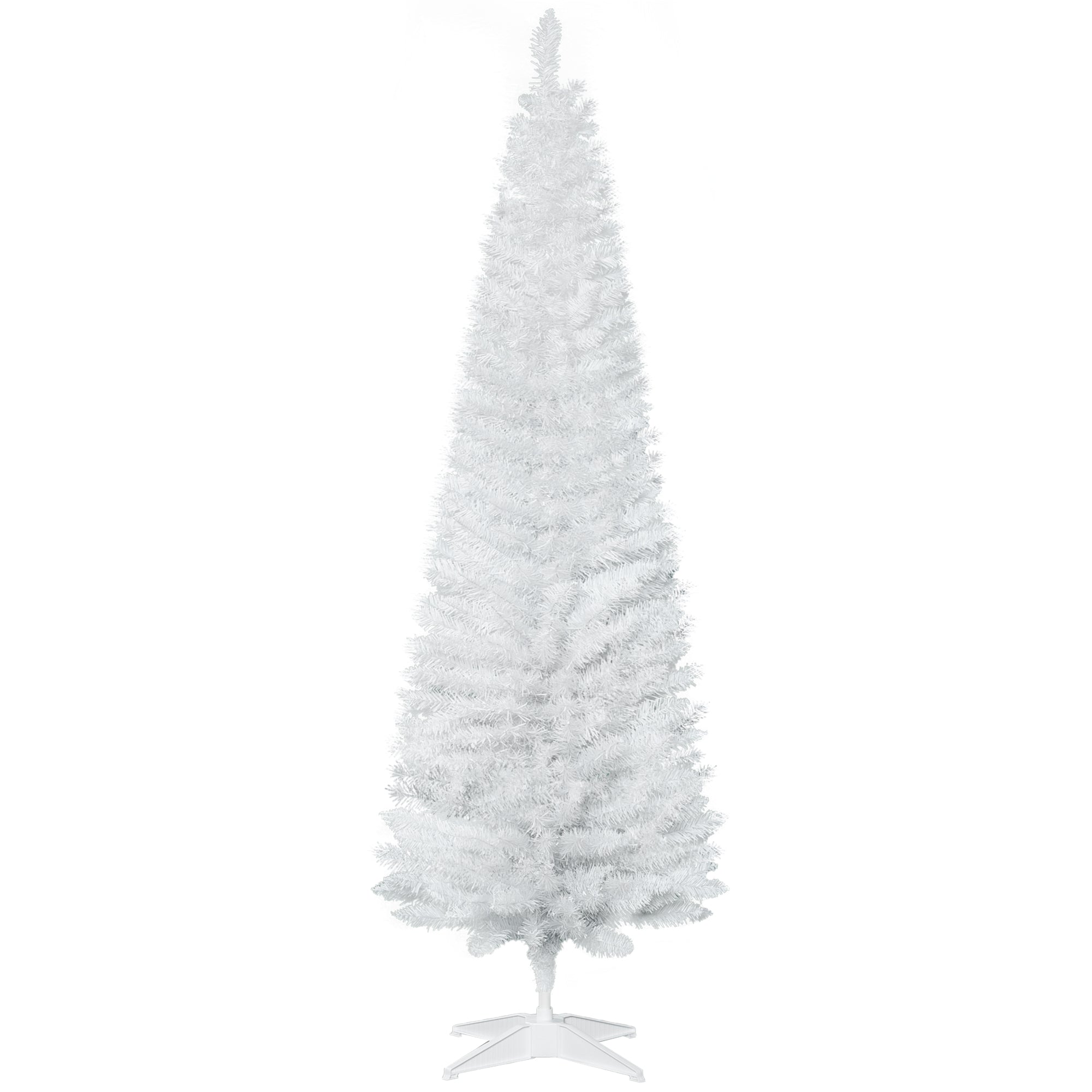 6' Artificial Pencil Christmas Tree Slim Xmas Tree with 390 Realistic Branch Tips and Plastic Stand White