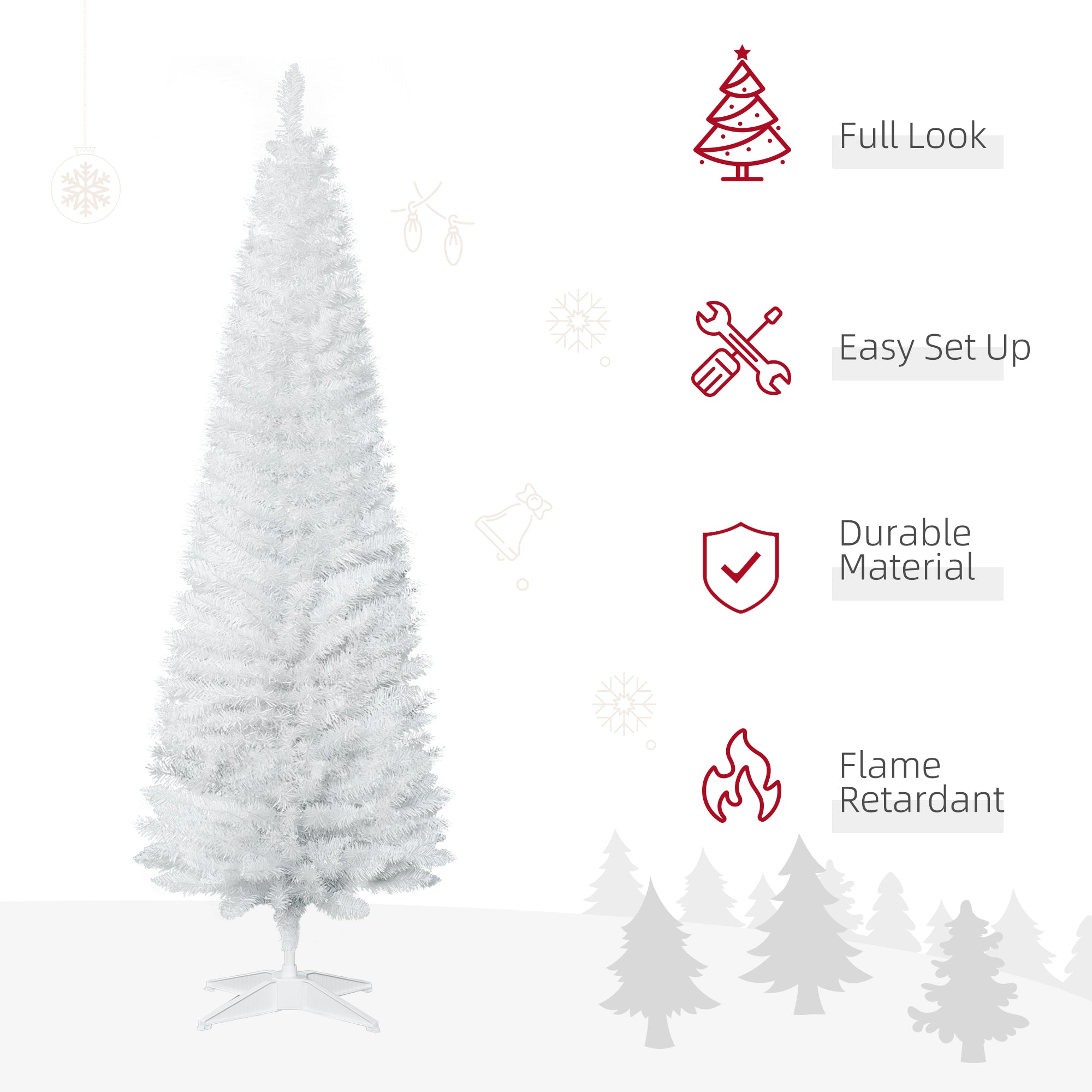 6' Artificial Pencil Christmas Tree Slim Xmas Tree with 390 Realistic Branch Tips and Plastic Stand White