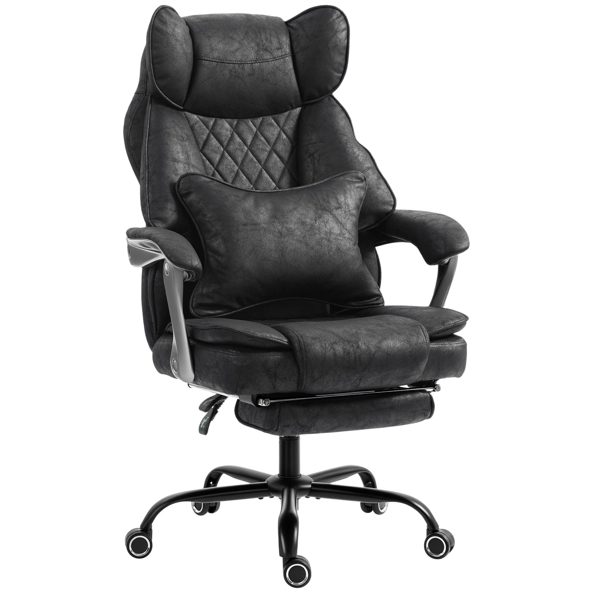 Executive Office Chair with Footrest, 400lb Big and Tall Leathaire Desk Chair with Wide Seat, Reclining Back, Lumbar Support, Built-in Headrest, Class 4 Gas Lift, Black