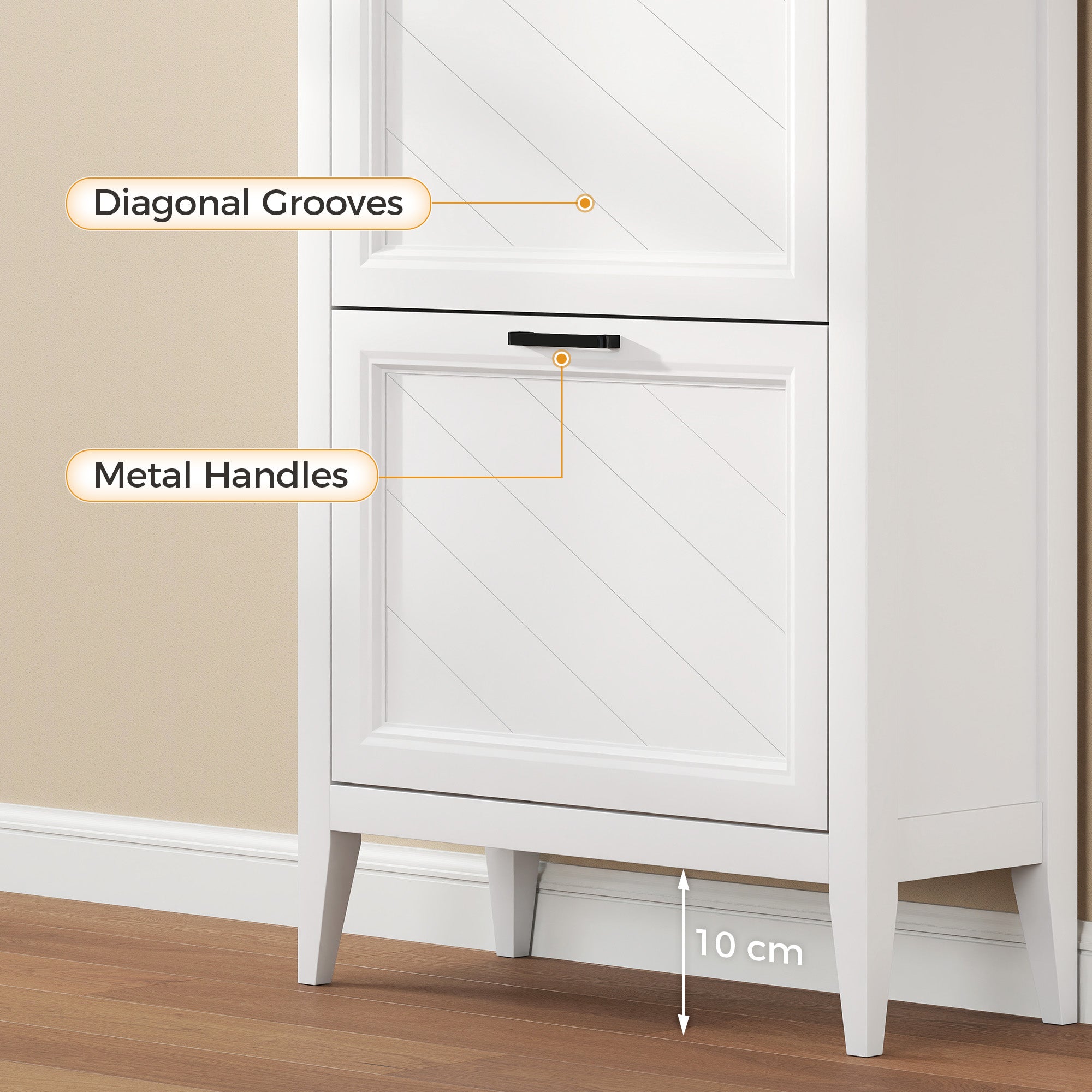Shoe Cabinet with 2 Flip Drawers, Farmhouse Narrow Shoe Storage Cabinet with Adjustable Shelves, Storage Drawer, Freestanding for Entryway, Hallway, Living Room, Holds 8-12 Pairs, White