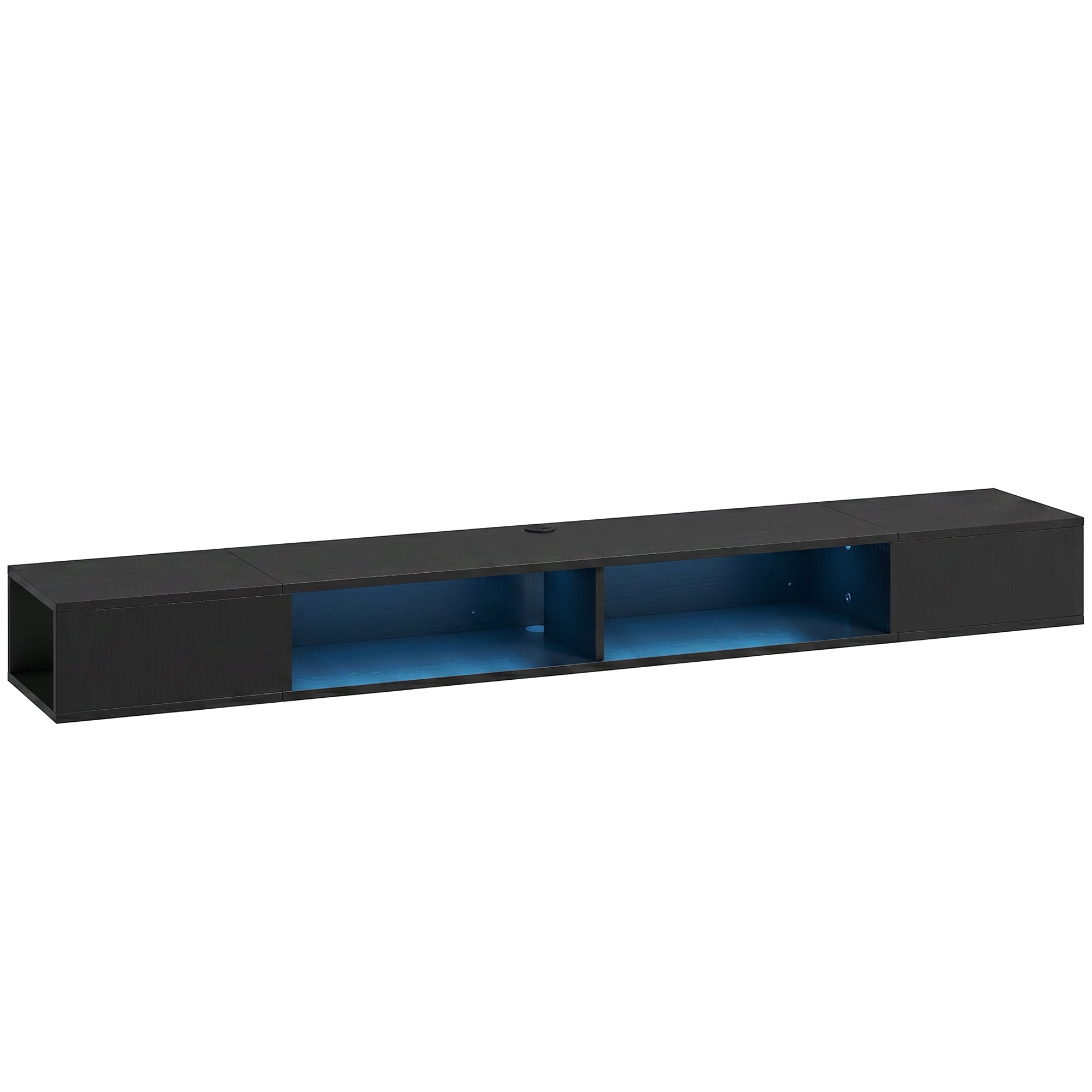 TV Stand for TVs up to 75 Inch, Modern Entertainment Center with RGB LED Lights, Floating Wall-Mounted Media Console with Open Shelves for Living Room, Black Wood Grain