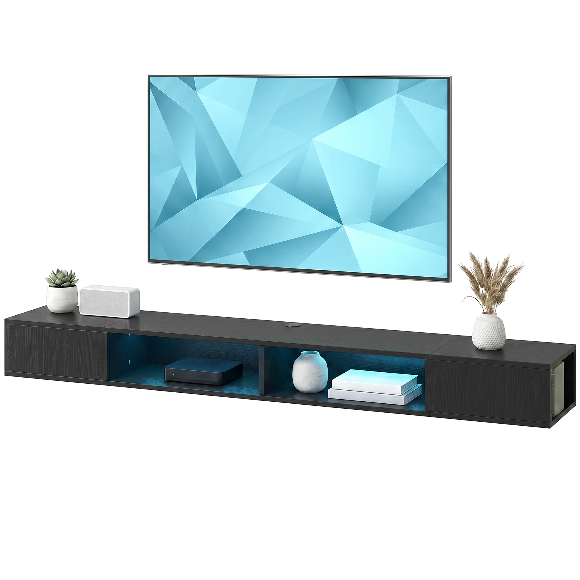 TV Stand for TVs up to 75 Inch, Modern Entertainment Center with RGB LED Lights, Floating Wall-Mounted Media Console with Open Shelves for Living Room, Black Wood Grain