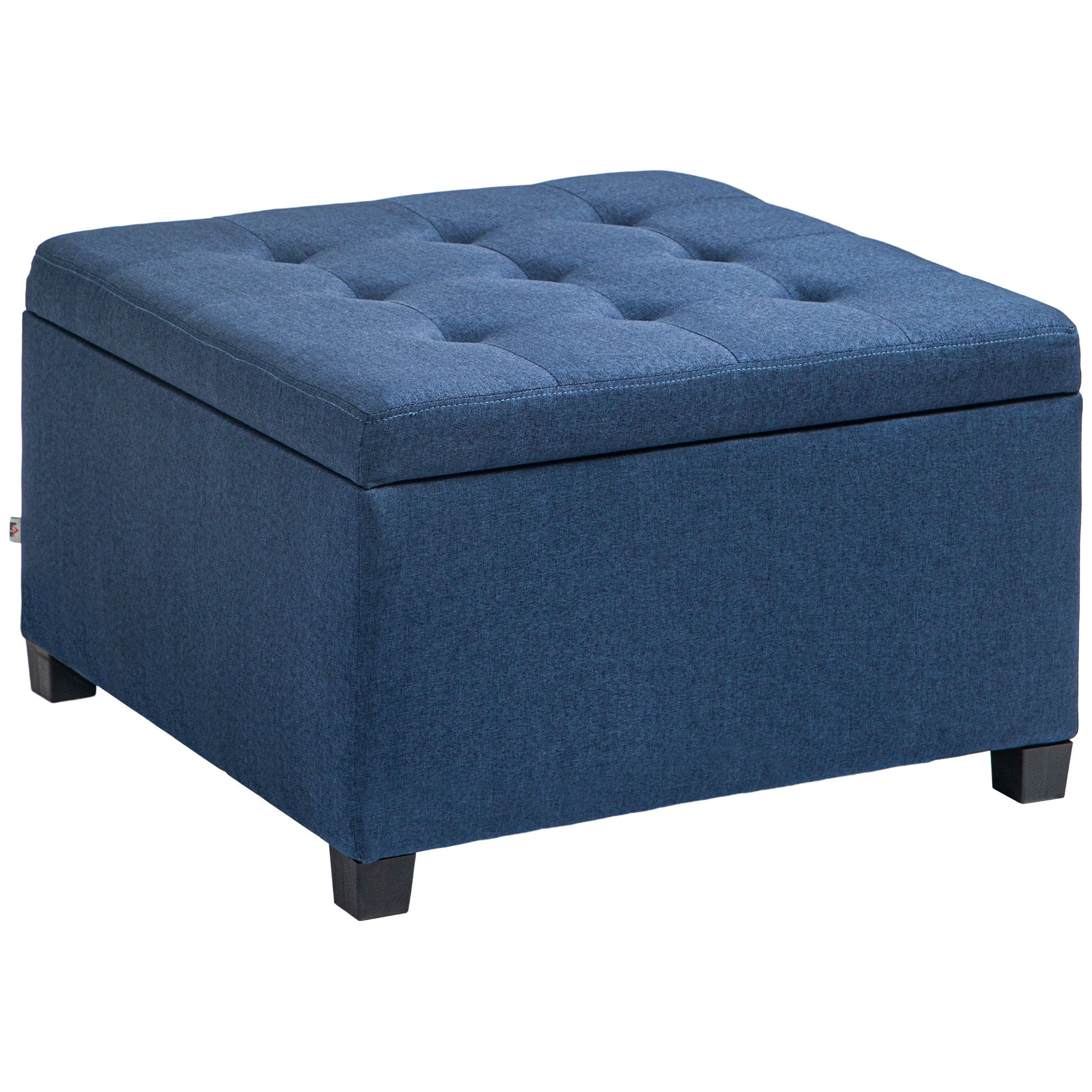 Round Storage Ottoman Bench, Button Tufted Ottoman with Flip Top for Living Room, Entryway and Bedroom, Blue