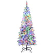 5ft Flocked Prelit Christmas Tree with Dual Colour LED Light, Pencil Shape, Hinged Xmas Tree with 11 Light Modes, Metal Stand, Easy Assembly for Holiday Decor