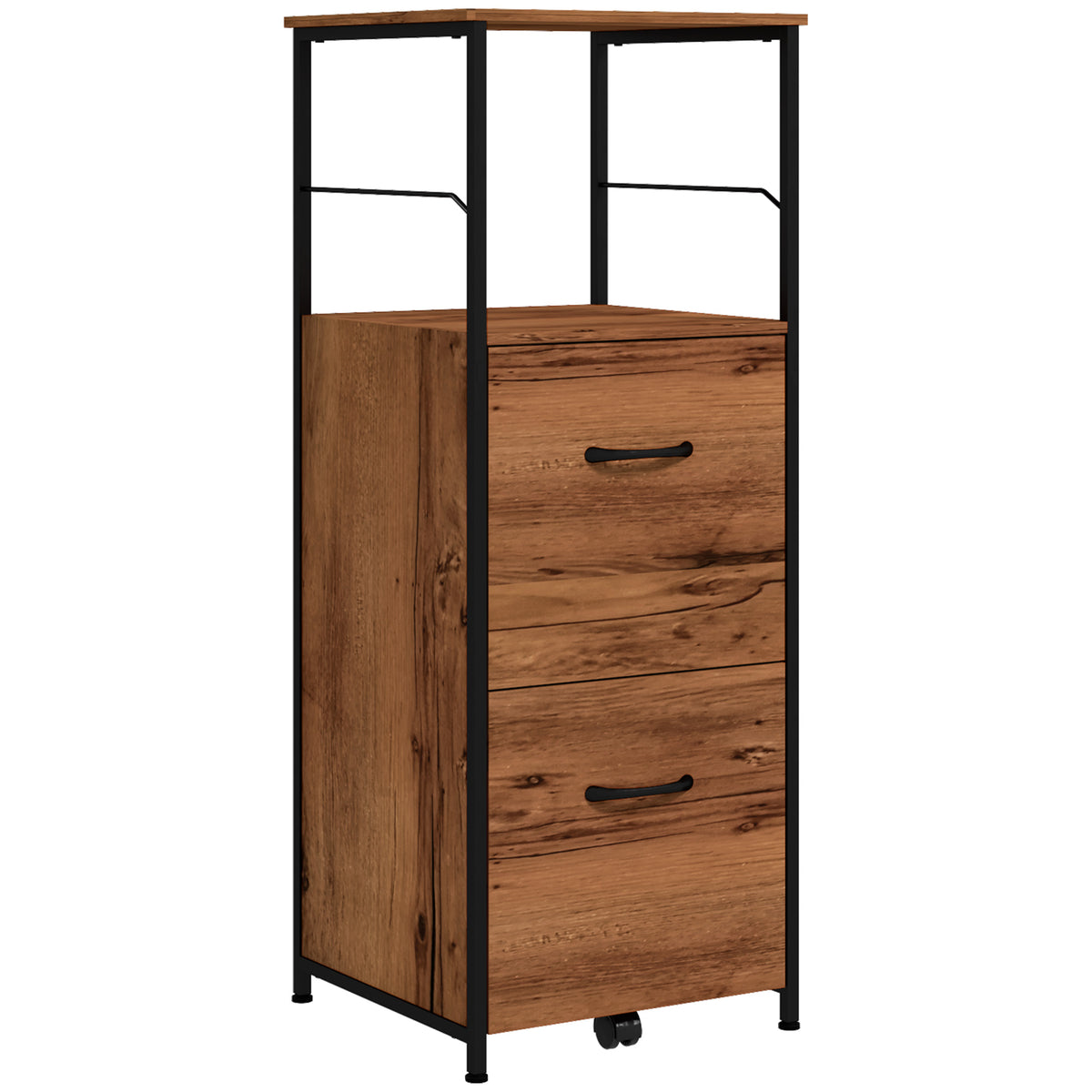 42.5" Tall File Cabinet w/ 2 Drawers & Open Shelf, Industrial Printer