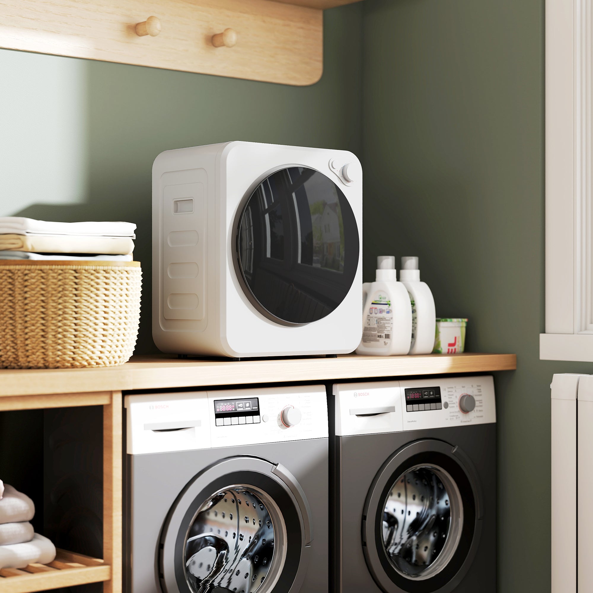 Portable Clothes Dryer, 4kg Wet Laundry/2.5kg Dry Capacity Front Load Laundry Dryer with 2 Power Modes, 400W/800W, 240V Compact Drying Machine for Apartments, RVs, Home, White
