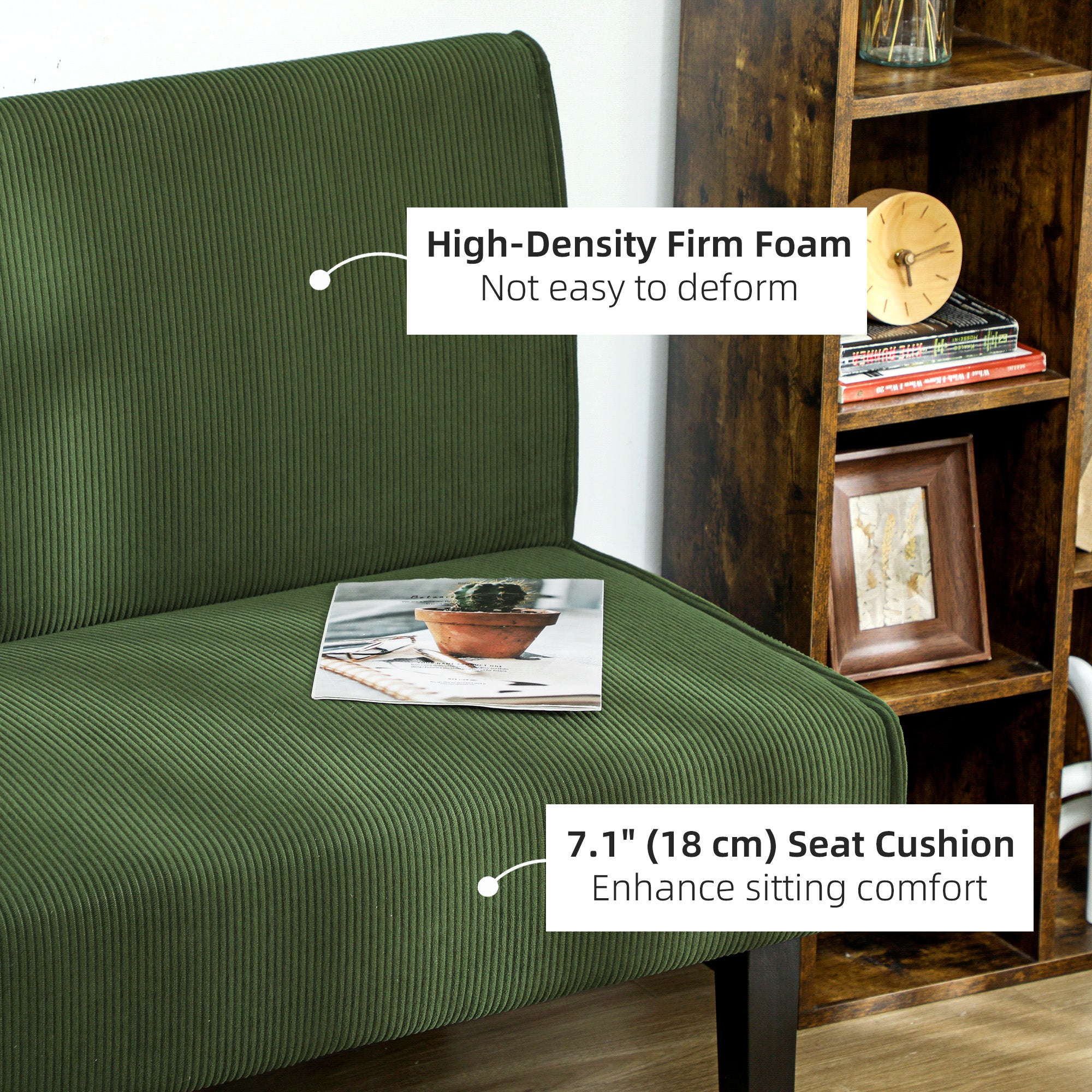 HOMCOM 46.5" Loveseat with USB Ports, Modern Love Seat with Rubber Wood Legs, Corduroy 2 Seater Sofa Couch for Living Room, Bedroom, Home Office, Small Space, Green