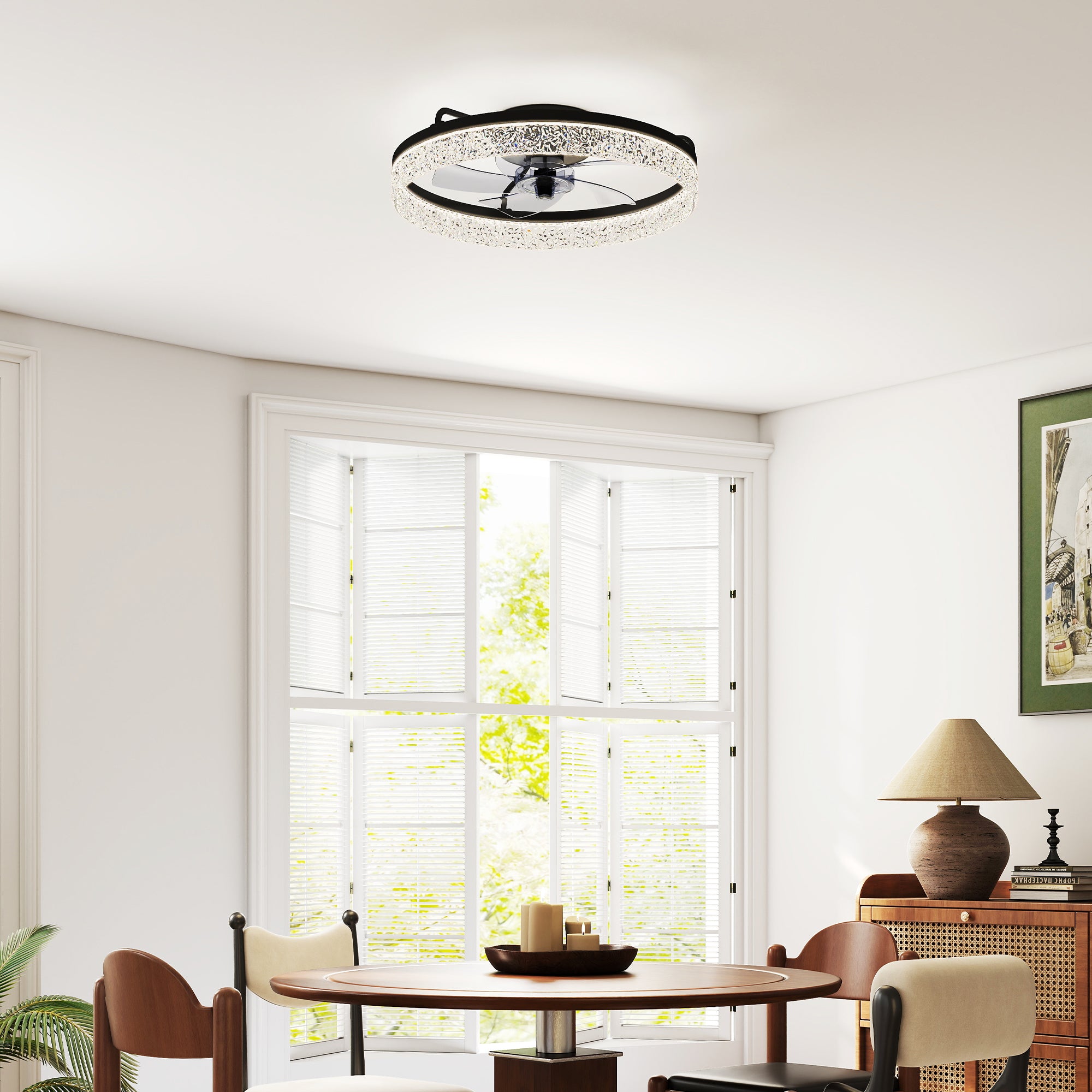 Ceiling Fans with Lights and Remote & App Control, 50 cm Modern LED Ceiling Fan Light with 3 Colour Temperatures, 6 Speed, Timer, Dimmable, Quiet Reversible DC Motor, for Bedroom, Study, Black