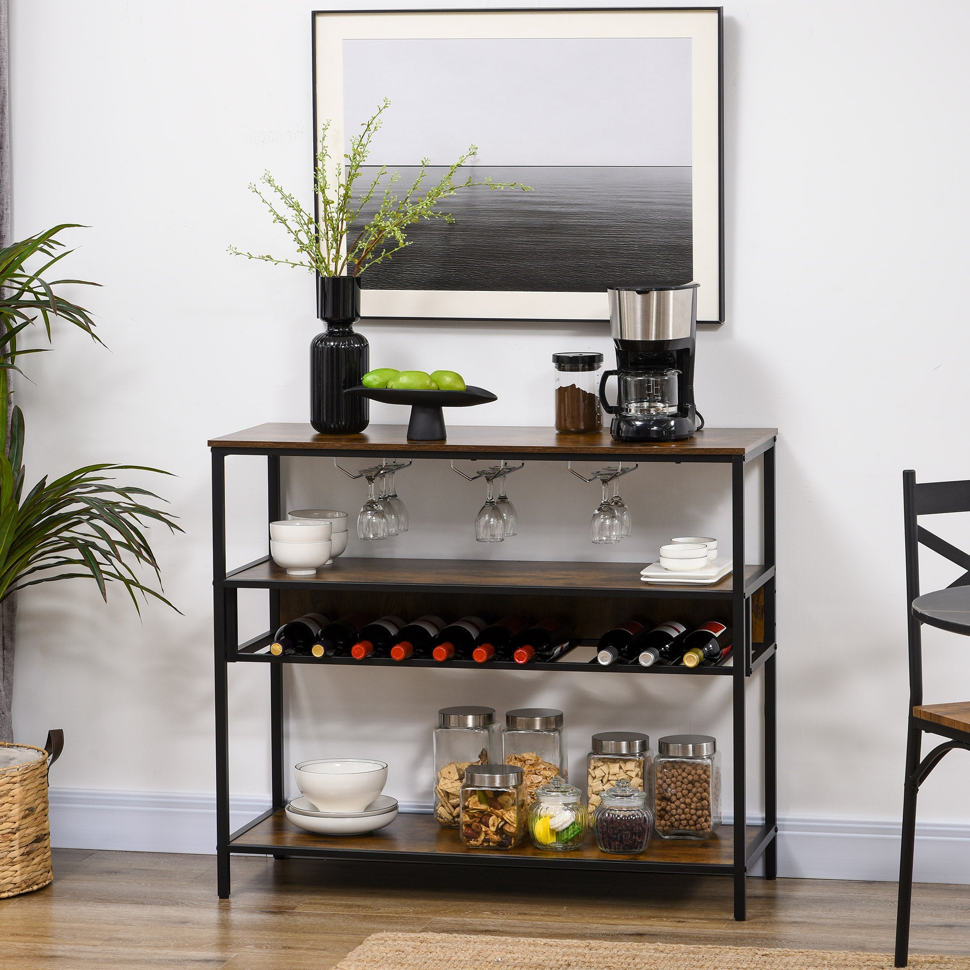 Rolling Kitchen Island Cart with Adjustable Shelf Rustic Brown