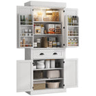 71" Kitchen Pantry Cabinet with LED Lights, 6 Door Shelves, a Drawer and 4 Adjustable Shelves, White - HOMCOM