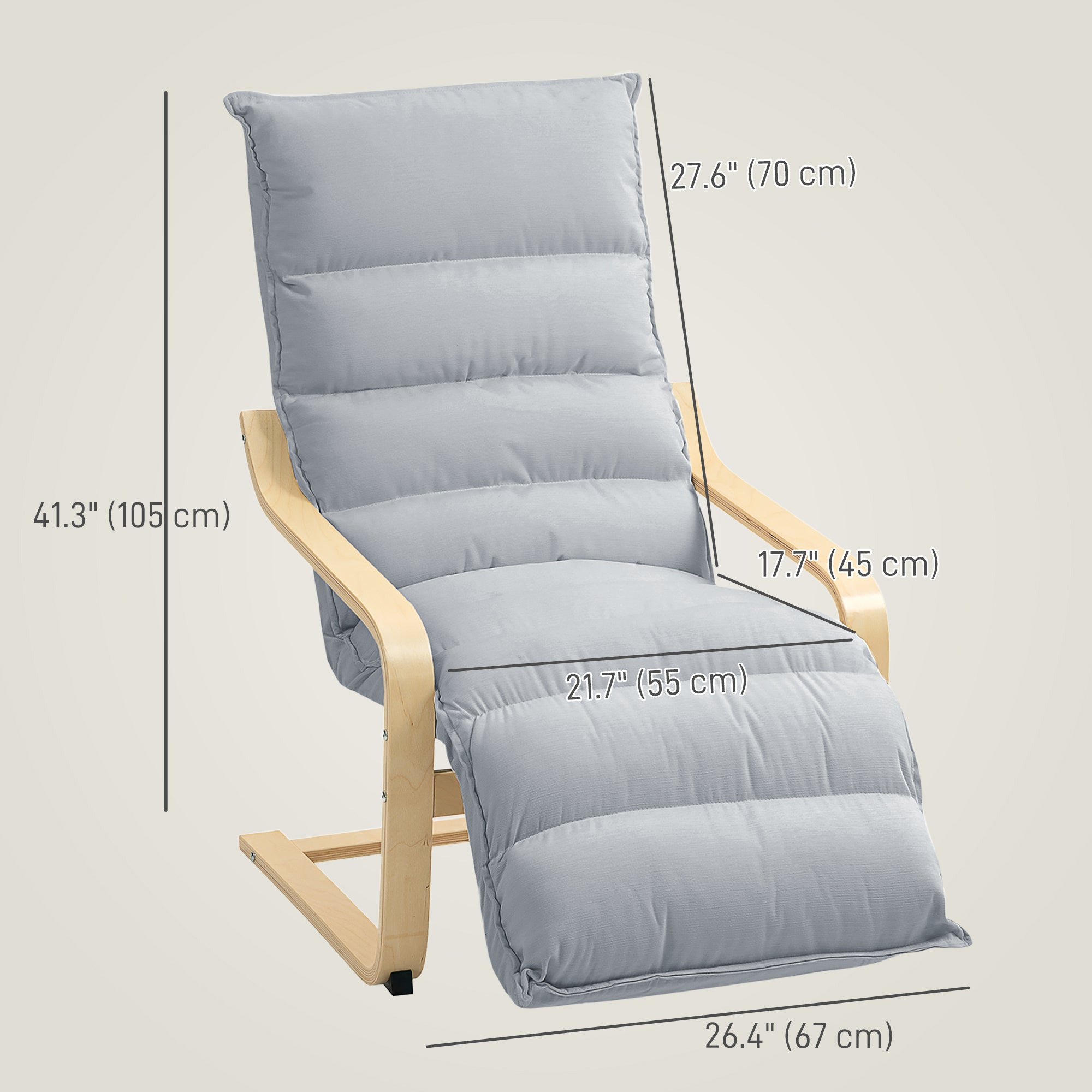 Modern Accent Chair, Velvet Upholstered Living Room Chair with Footrest, Wood Frame, Comfy Armchair for Bedroom, Balcony, Light Grey