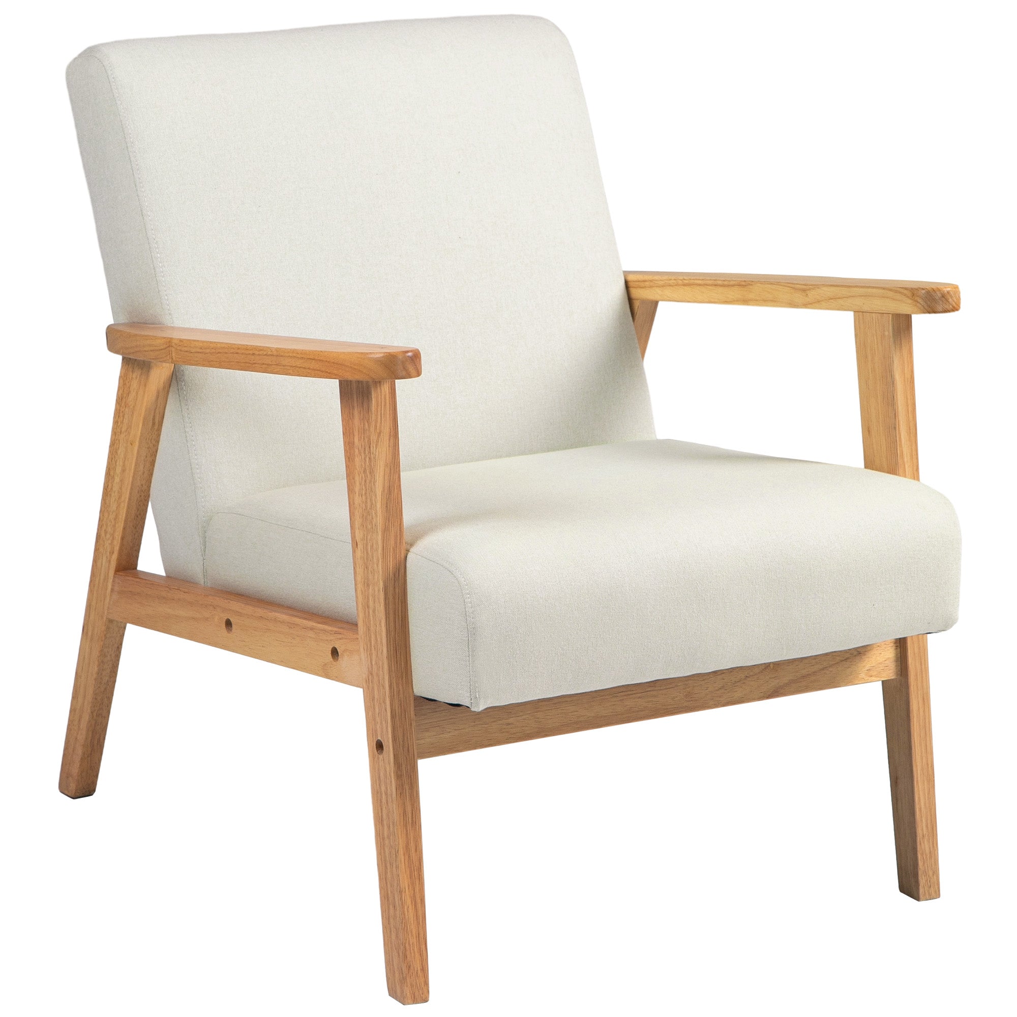 HOMCOM Fabric Accent Chair, Upholstered Armchair, Mid-Century Modern Living Room Chair with Wood Legs and Padded Cushion for Bedroom, Cream White