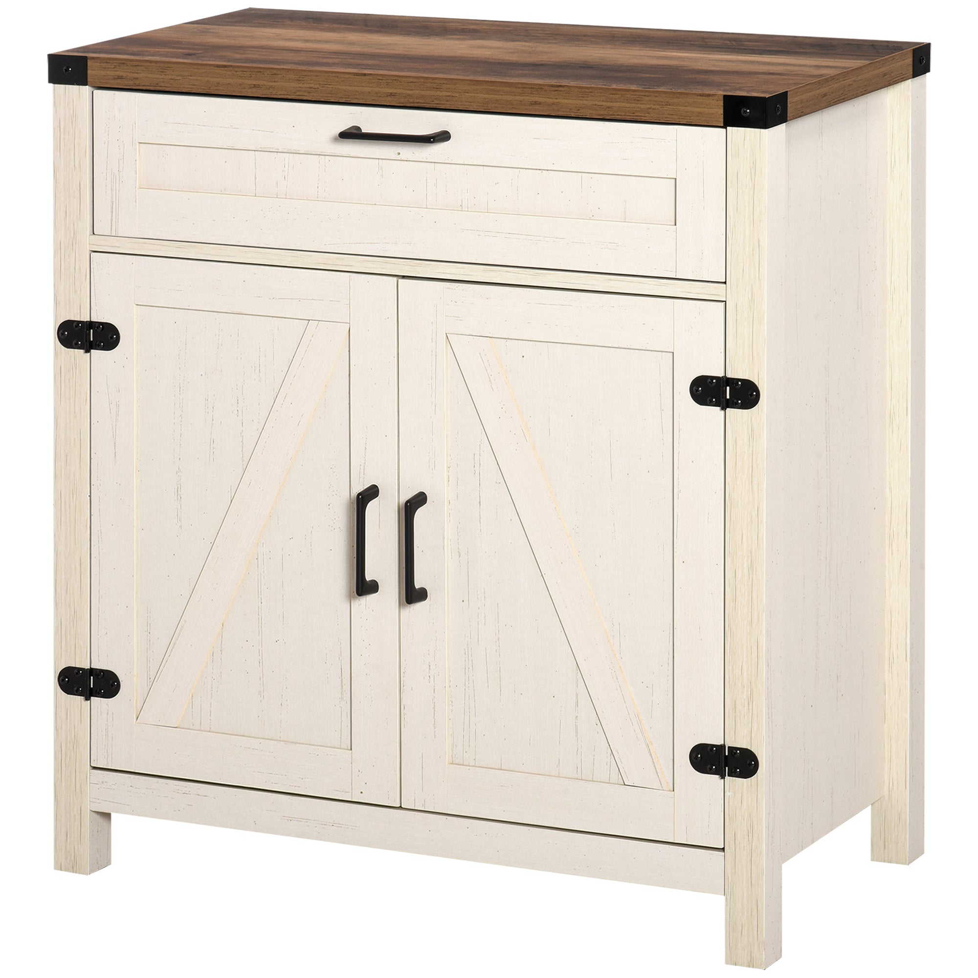 HOMCOM Sideboard Buffet Cabinet, Farmhouse Kitchen Storage Cabinet with Rustic Barn Door and Drawer, White