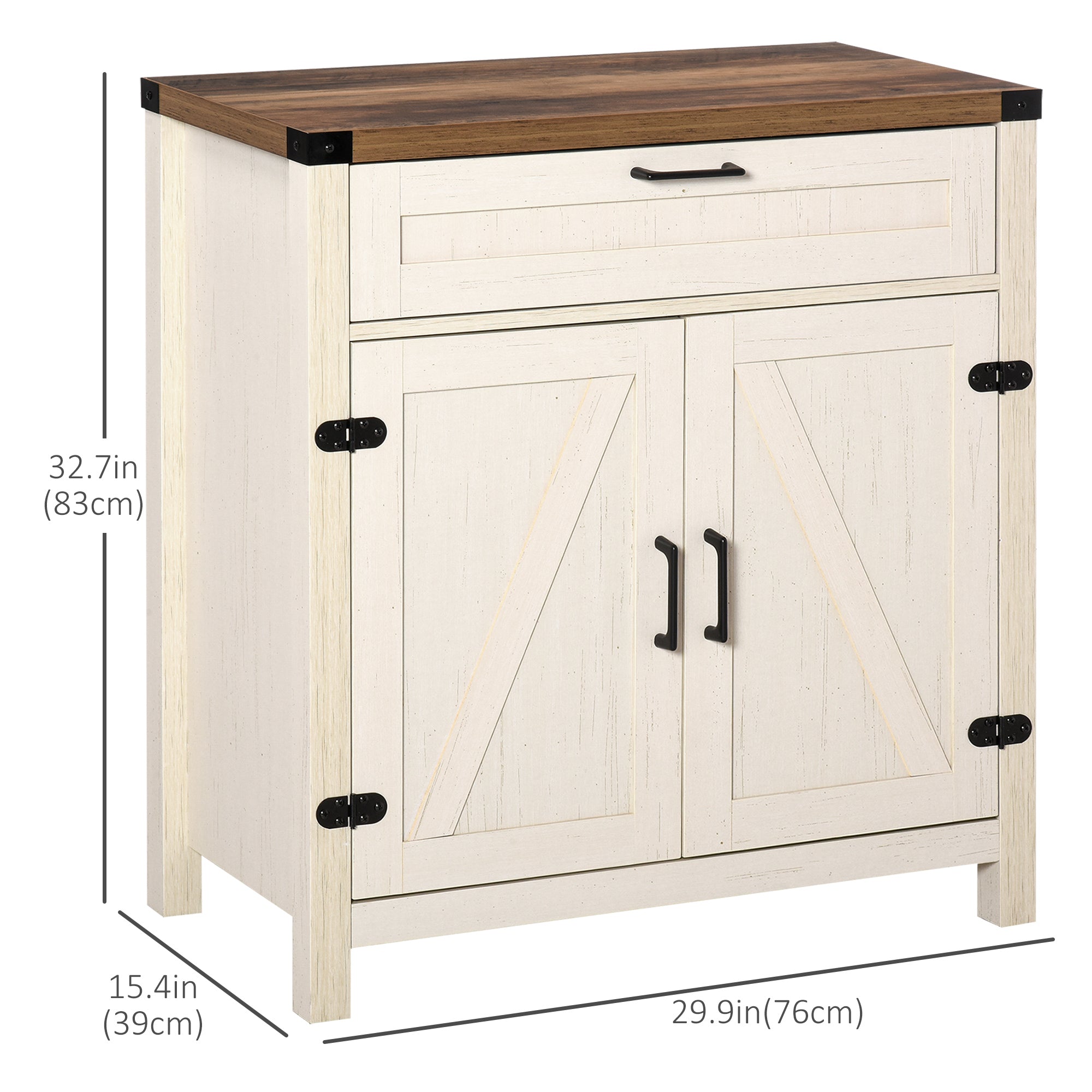 HOMCOM Sideboard Buffet Cabinet, Farmhouse Kitchen Storage Cabinet with Rustic Barn Door and Drawer, White