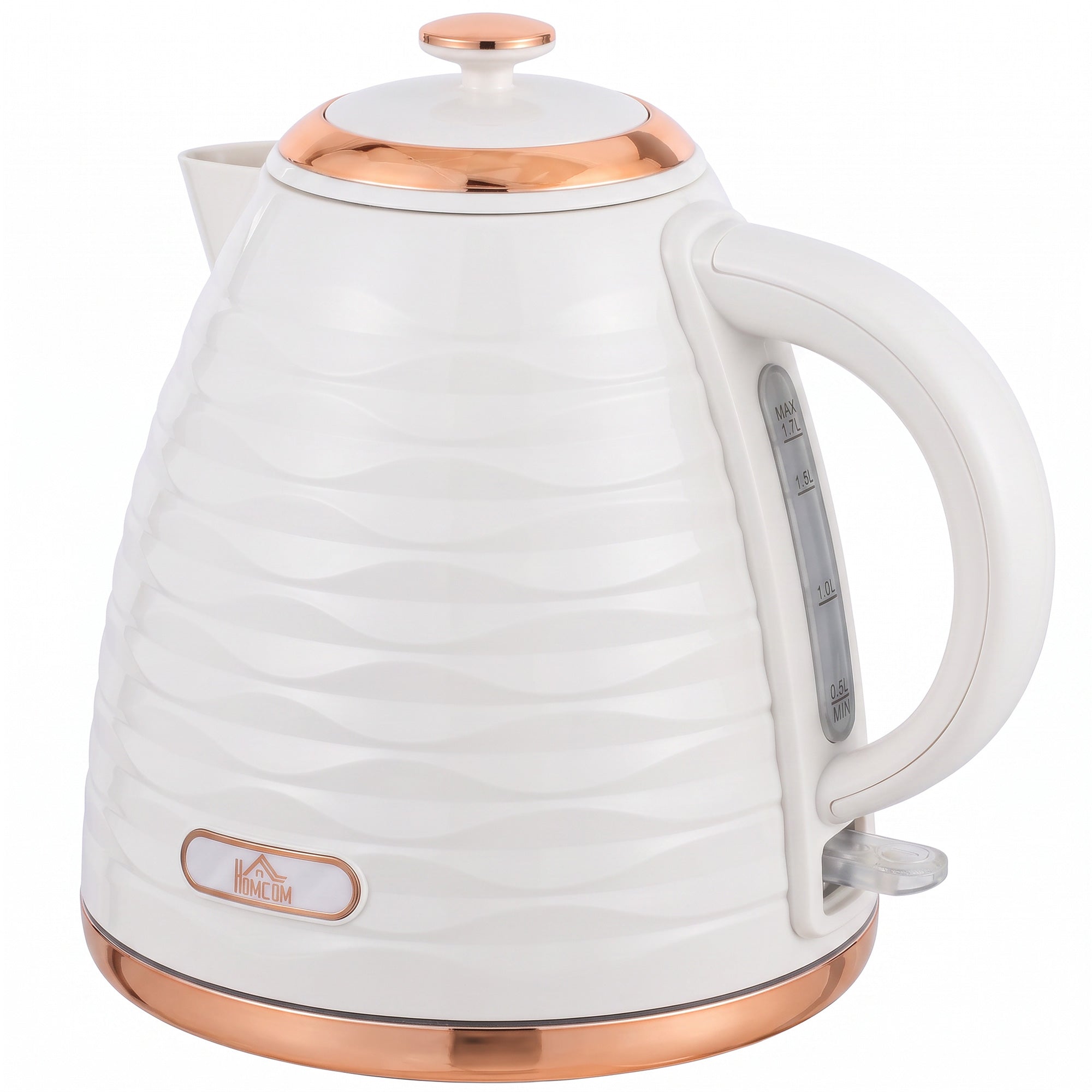Electric Kettle 1.7L, Fast Boil, 3kW Cordless Water Kettle with Removable Washable Anti-Scale Filter, UK Otter Thermostat, Auto Shut-Off, 360° Swivel, Beige Water Ripple Texture