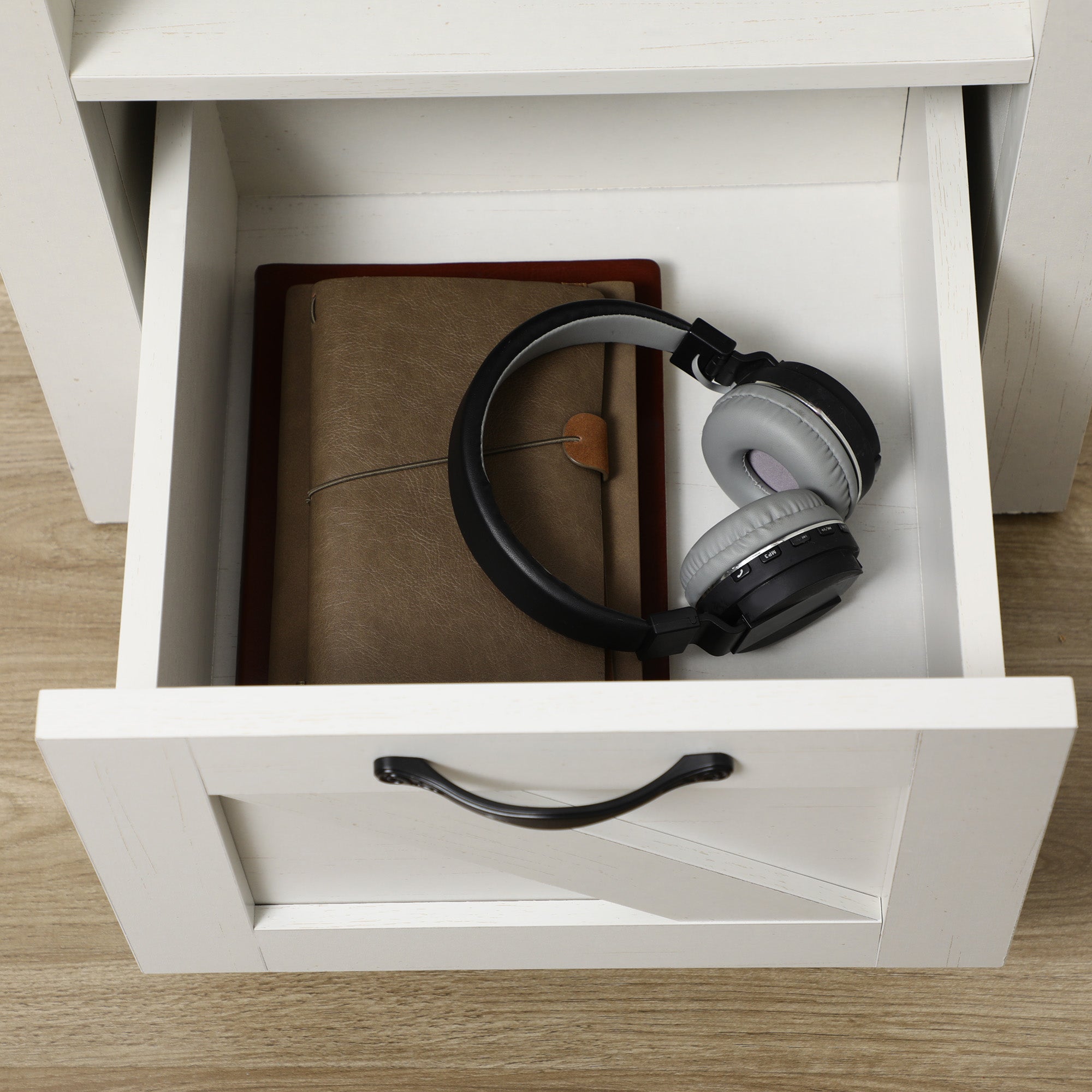 Farmhouse End Table with Storage for Living Room White