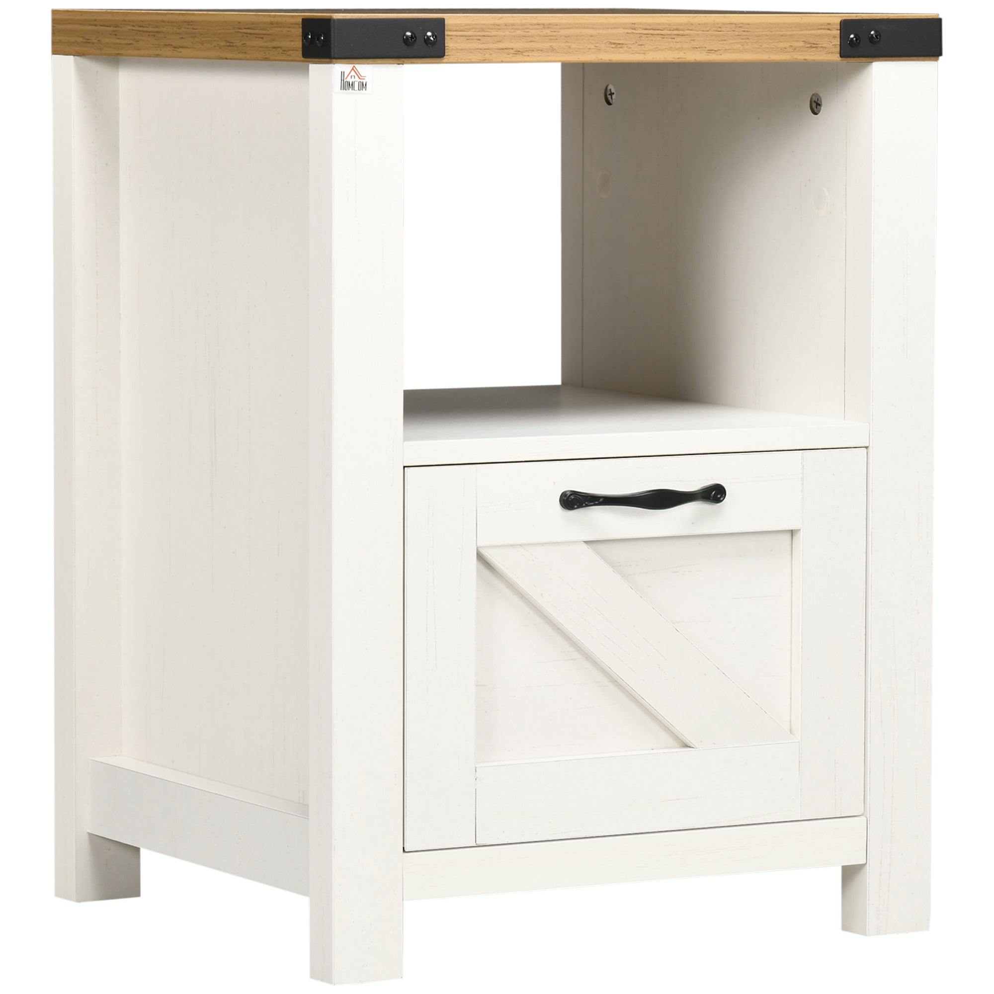 Farmhouse End Table with Storage for Living Room White