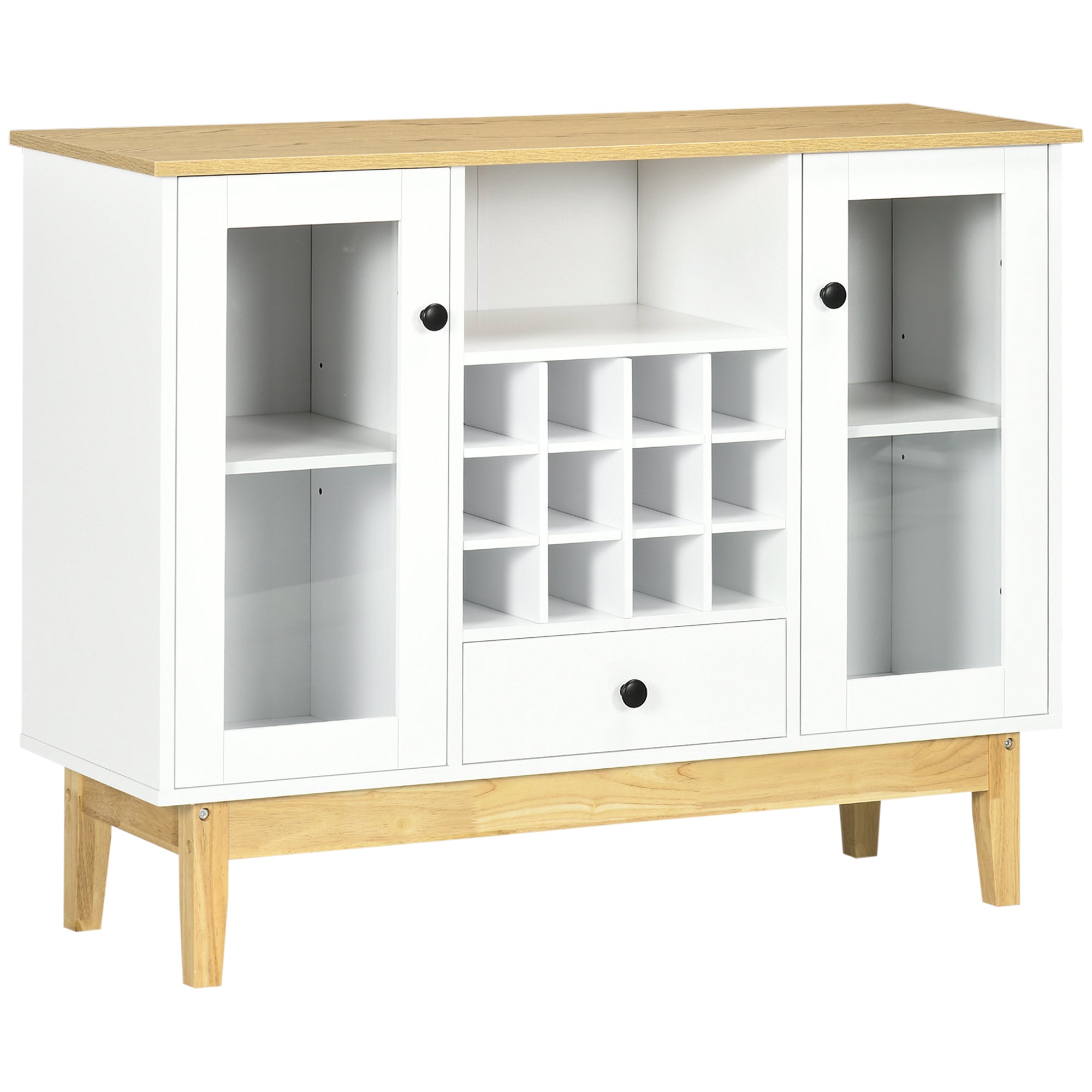 Bar Cabinet with Storage in 12 Bottle Wine Rack Sideboard Buffet Cabinet for Kitchen & Dining Room White