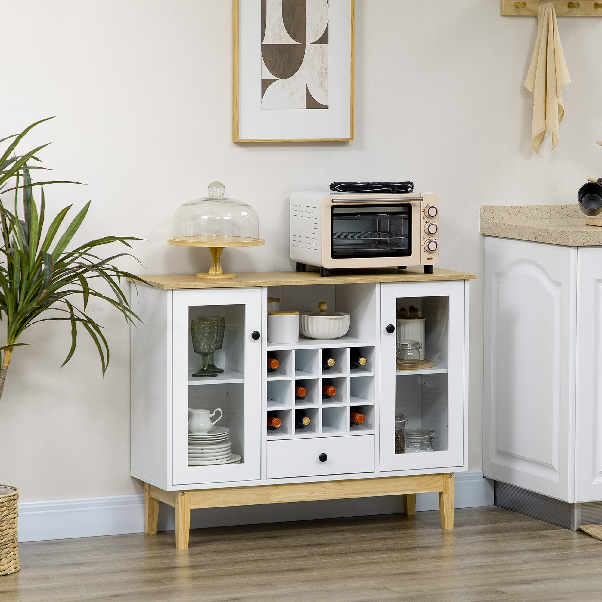 Bar Cabinet with Storage in 12 Bottle Wine Rack Sideboard Buffet Cabinet for Kitchen & Dining Room White