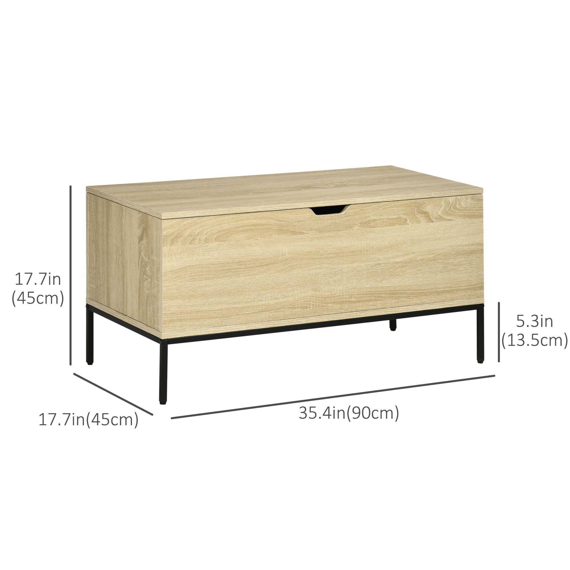 HOMCOM Storage Bench, Lift Top Storage Chest, Shoe Bench with Safety Hinges and Steel Legs, Storage Trunk for Bedroom, Entryway, 35.4x17.7x17.7 Inches, Natural