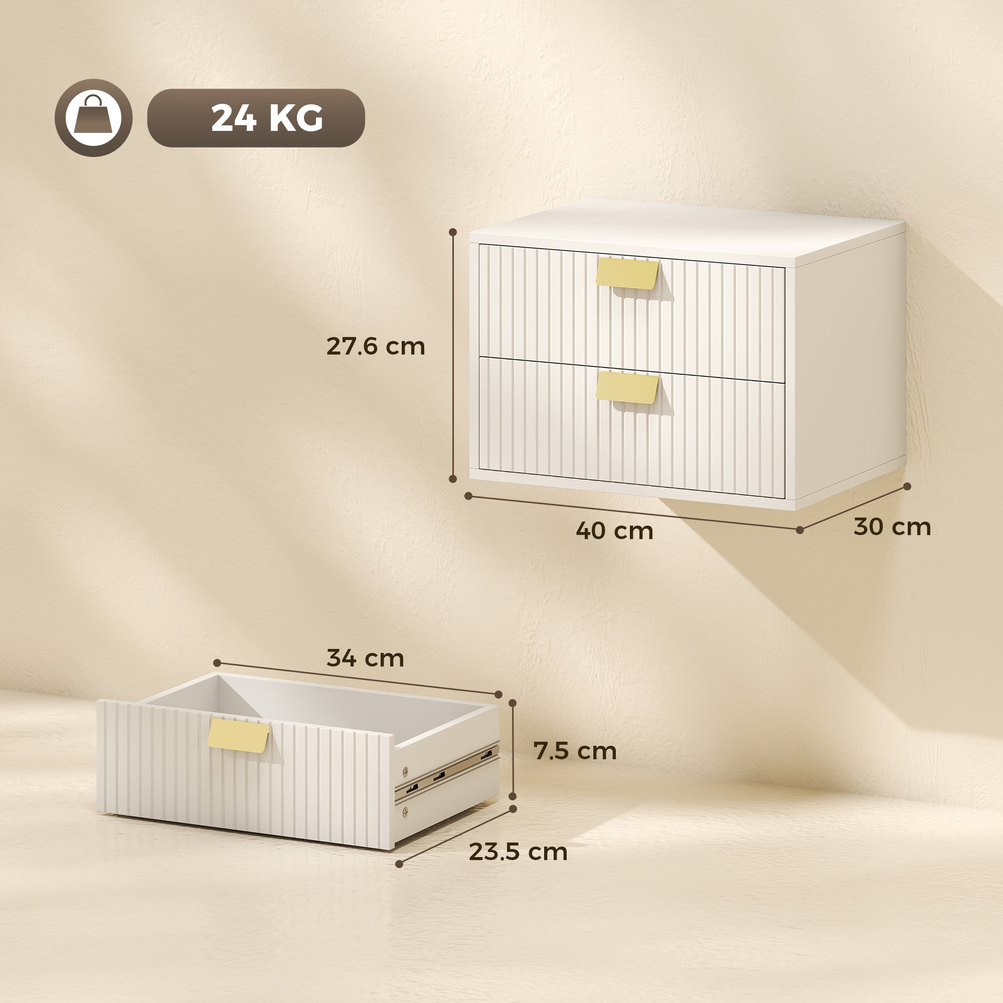 Modern Floating Nightstands Set of 2, Wall Mounted Bedside Tables with 2 Wave Drawers, Bedside Cabinets for Bedroom Living Room, White