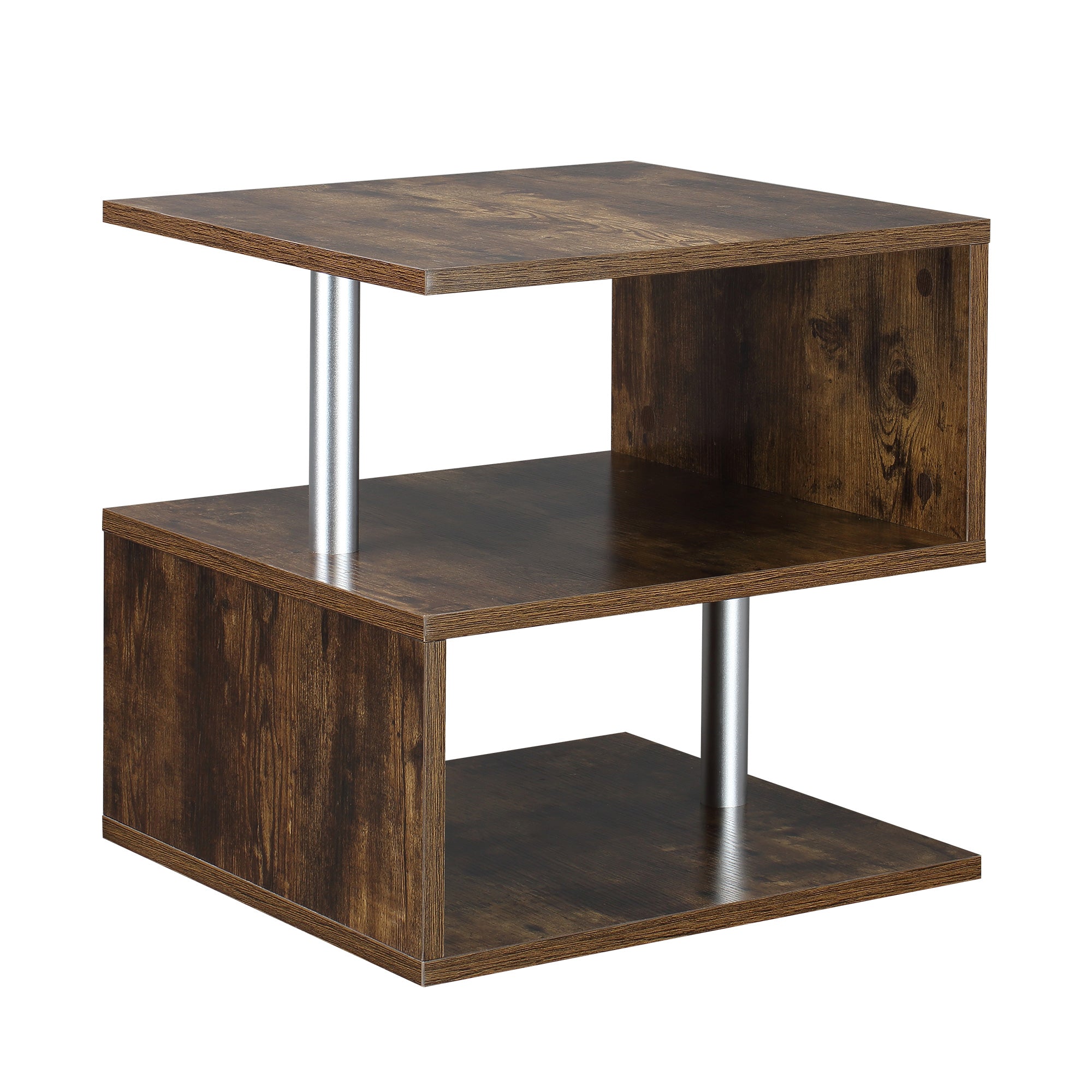 20" Modern End Table Accent Side Table S Shaped Coffee Table with Storage Rustic Brown