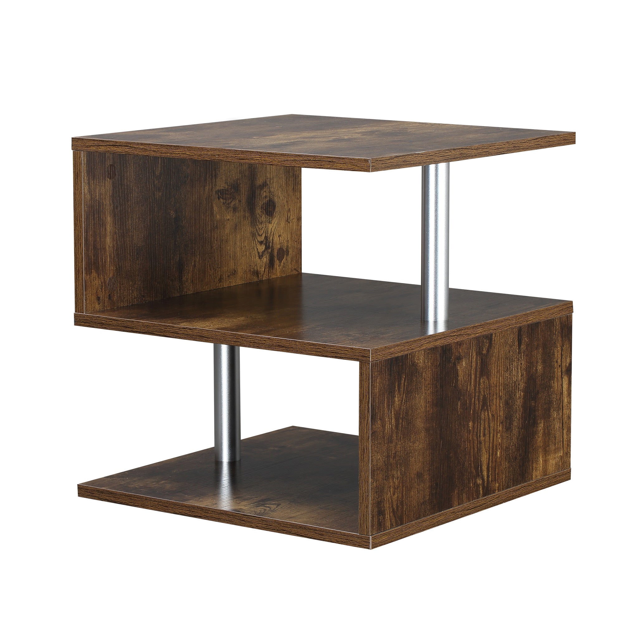 20" Modern End Table Accent Side Table S Shaped Coffee Table with Storage Rustic Brown