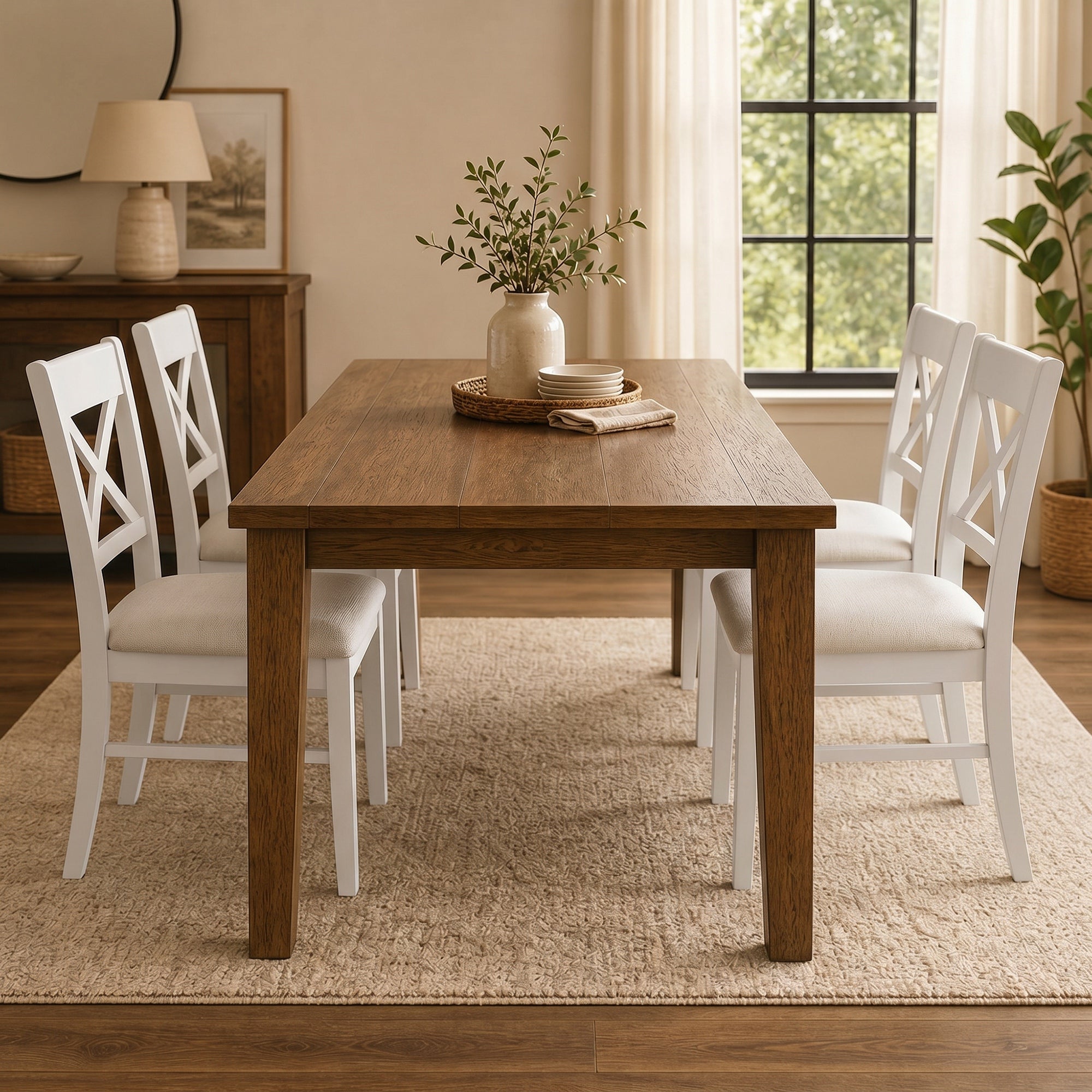 Dining Chairs Set of 2, Upholstered Kitchen Chairs with Rubberwood Frame, Padded Seat and X-Back for Living Room, Dining Room, Kitchen, White
