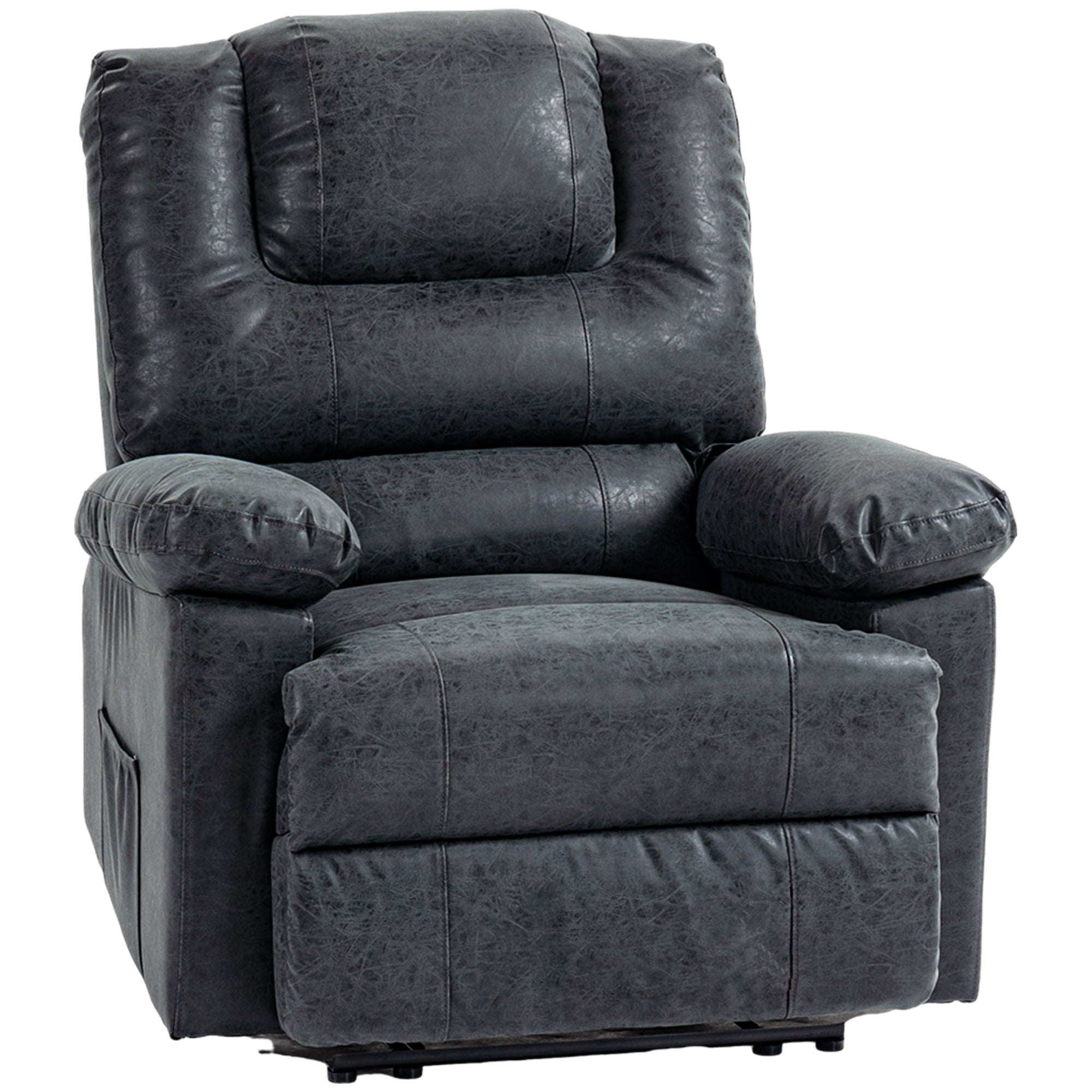 HOMCOM Manual Recliner Chair, PU Leather Reclining Chair, Single Recliner Sofa for Living Room with Footrest and 2 Side Pockets, Black