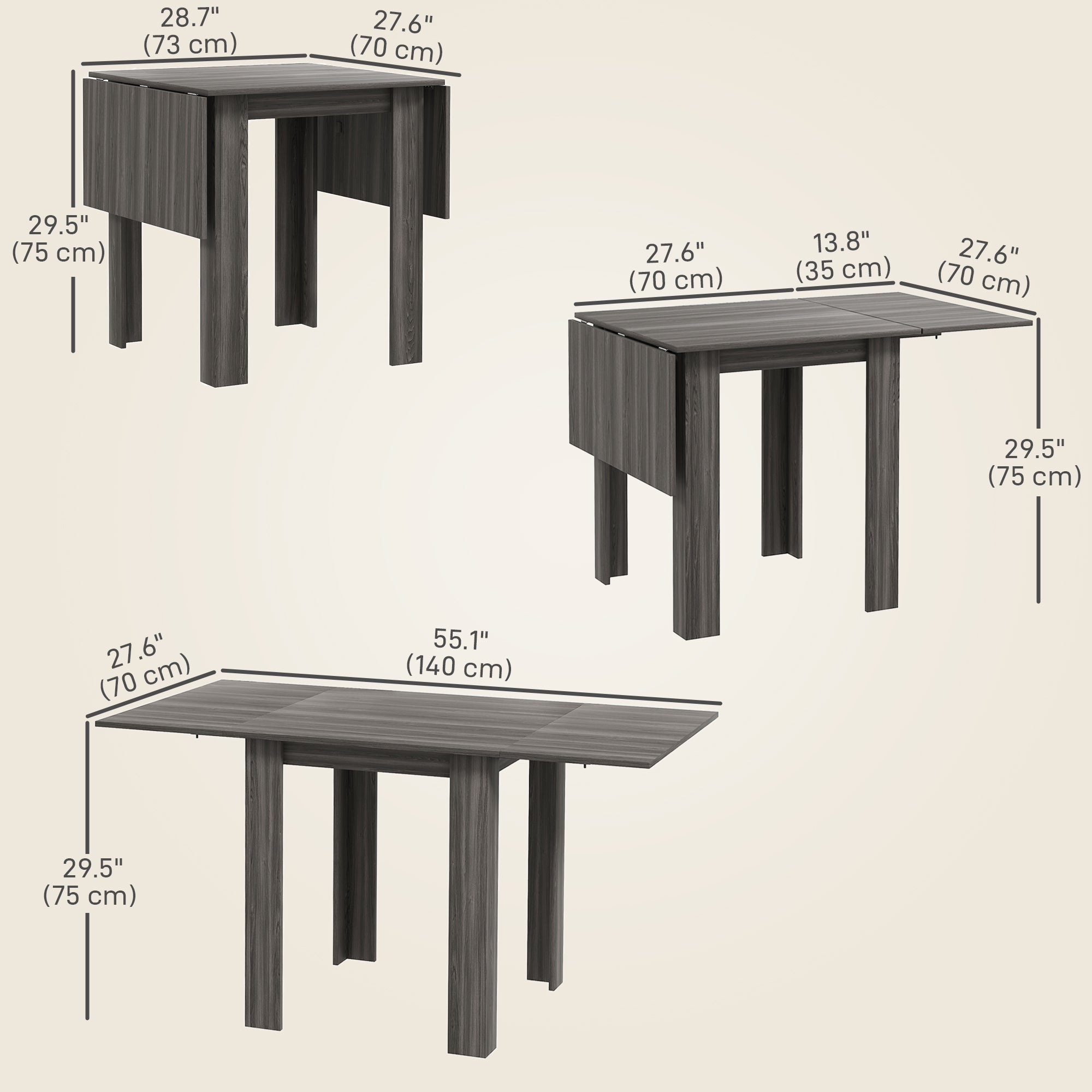 HOMCOM Folding Dining Table, Drop Leaf Table for Small Space, Extendable Kitchen Table for 2-4 People, Grey