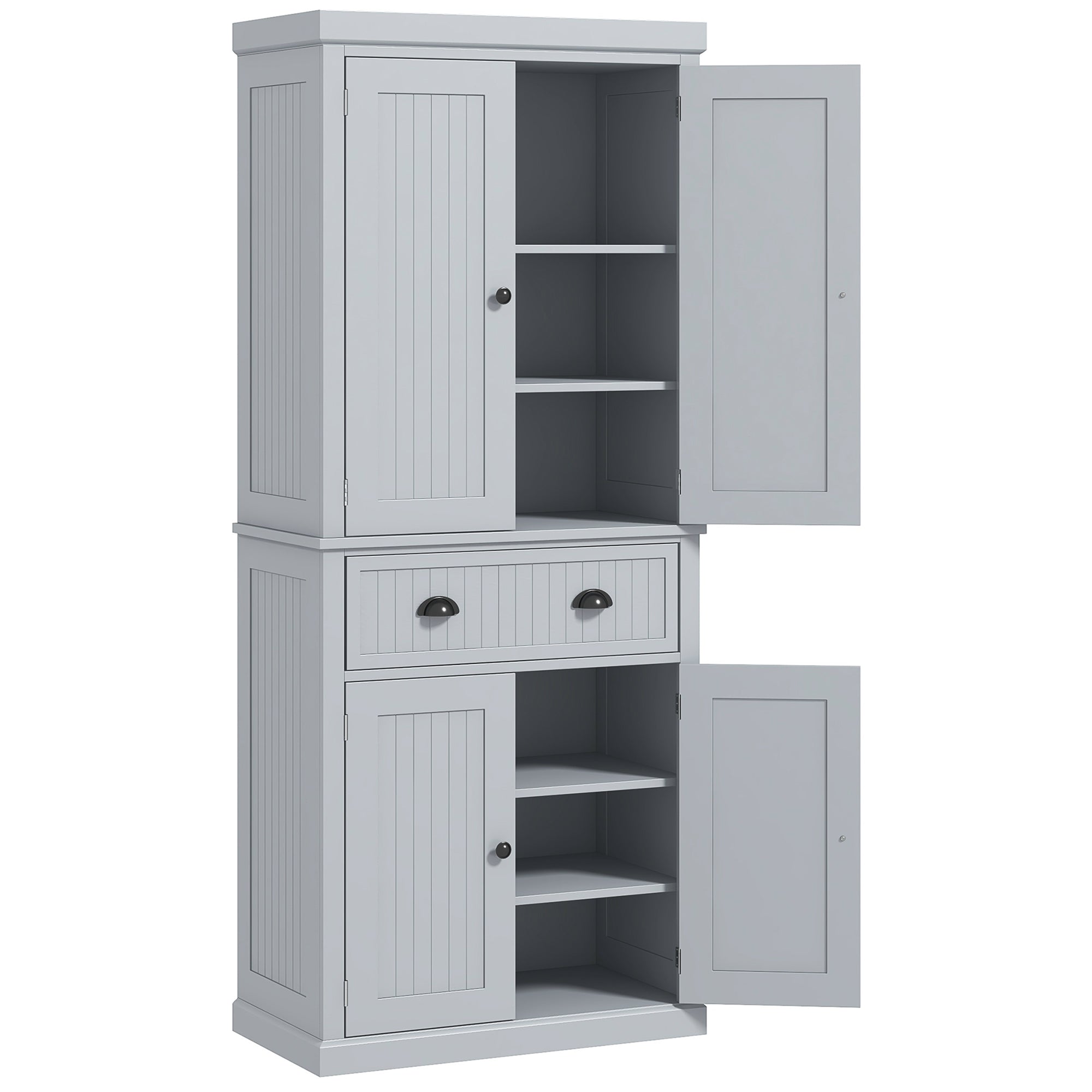 72" Kitchen Pantry Cabinet Freestanding Tall Storage with 4 Doors Drawer and 3 Adjustable Shelves Gray