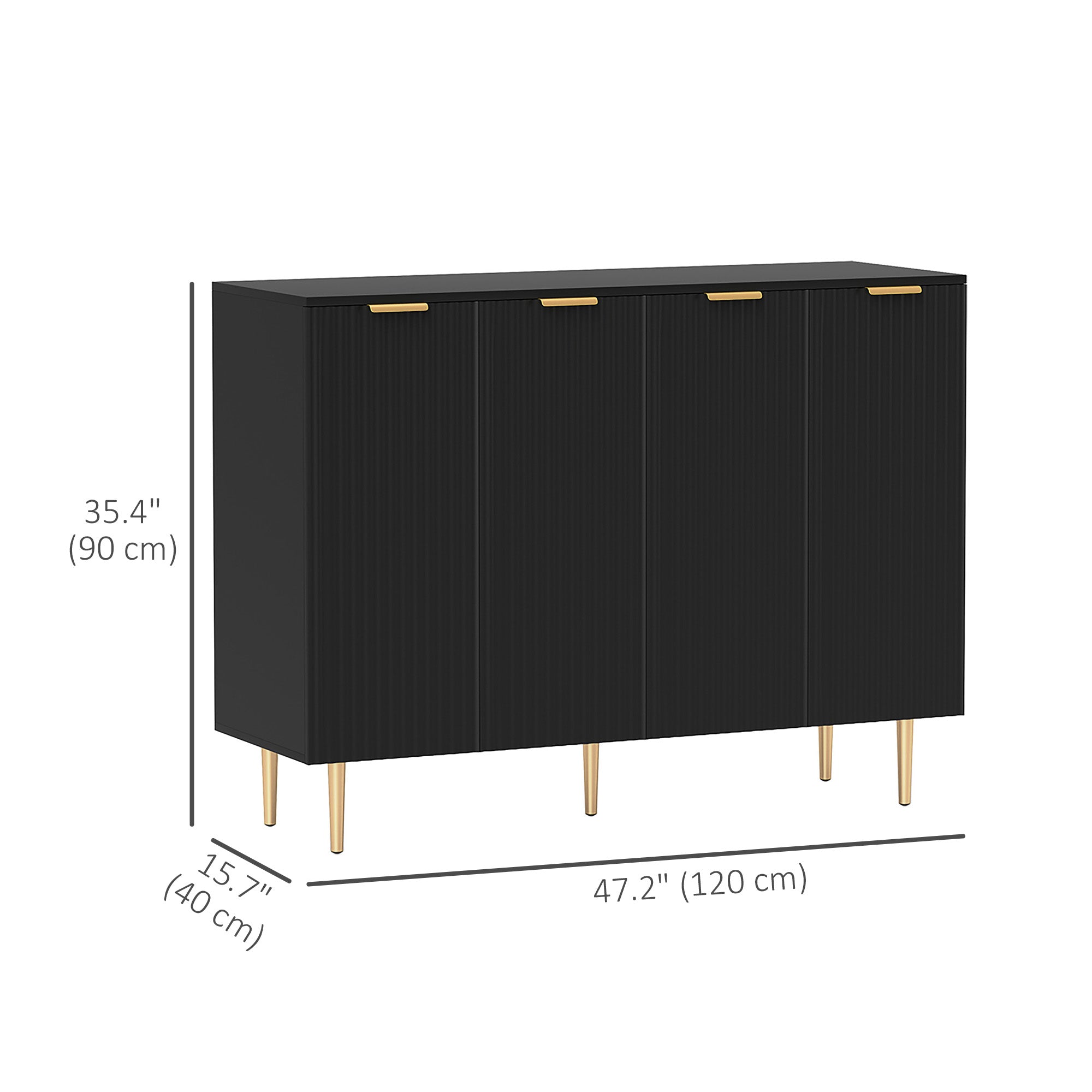 HOMCOM Sideboard Buffet Cabinet, Modern Kitchen Storage Cabinet with 4 Doors and Adjustable Shelves, Pantry Cabinet with Metal Legs for Hallway, Black