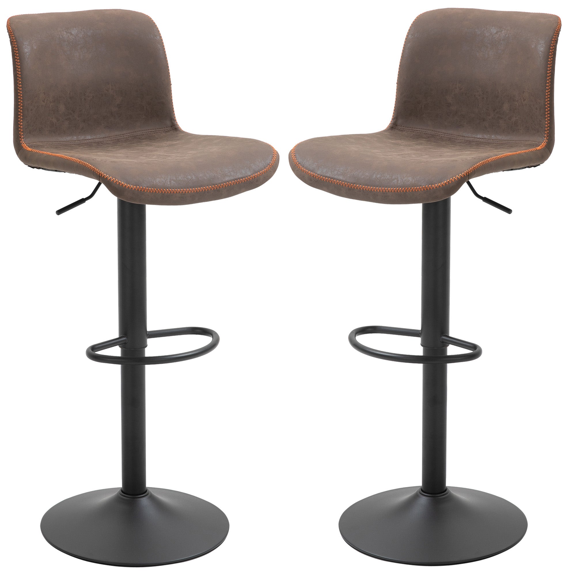 HOMCOM Bar Stools Set of 2, Swivel Counter Height Bar Stools with Adjustable Height and Footrest, PU Leather Upholstered Kitchen Stool for Breakfast Bar, Brown