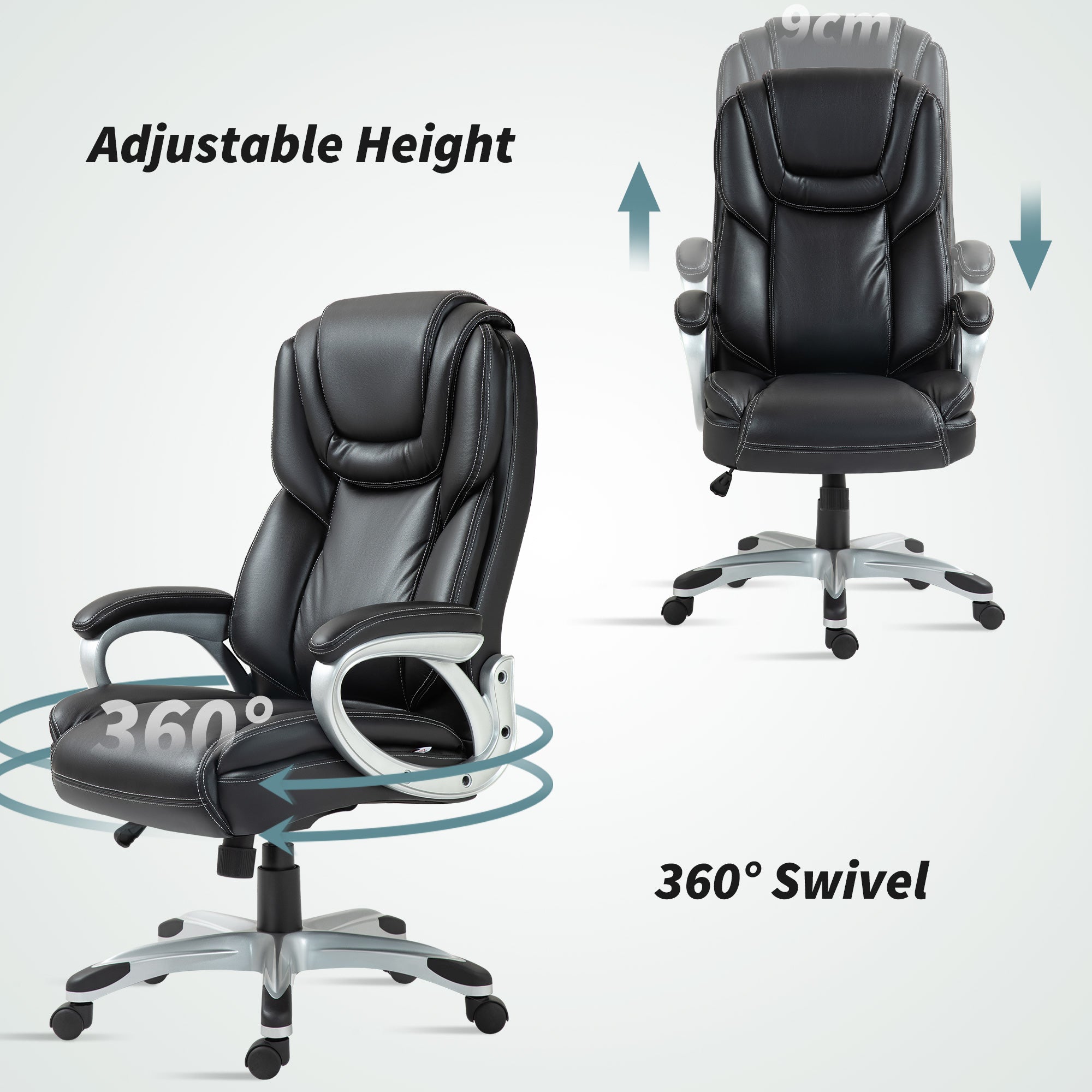 High Back Desk Chair with Swivel Wheels Executive Office Chair with Cushion & Adjustable Height Black