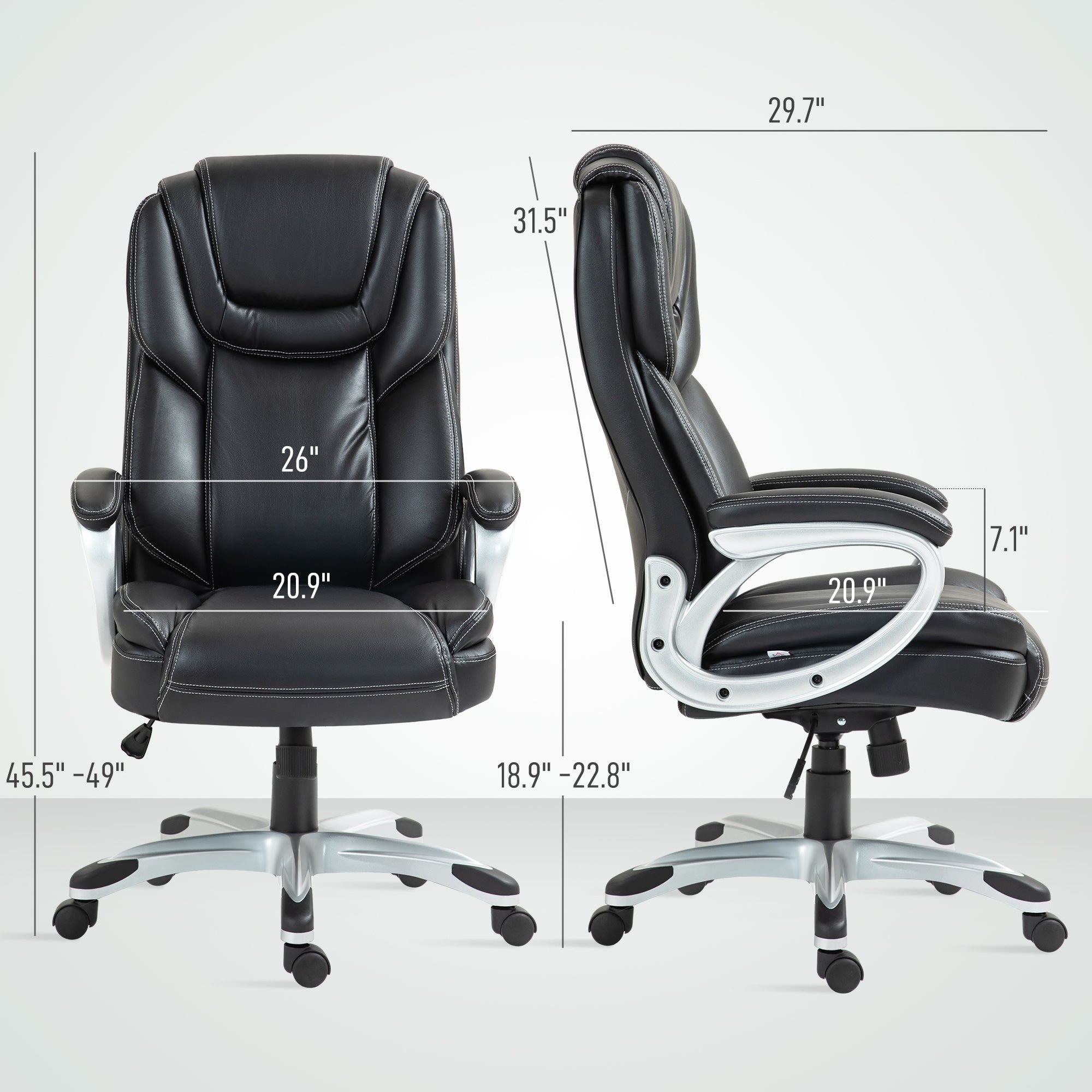 High Back Desk Chair with Swivel Wheels Executive Office Chair with Cushion & Adjustable Height Black