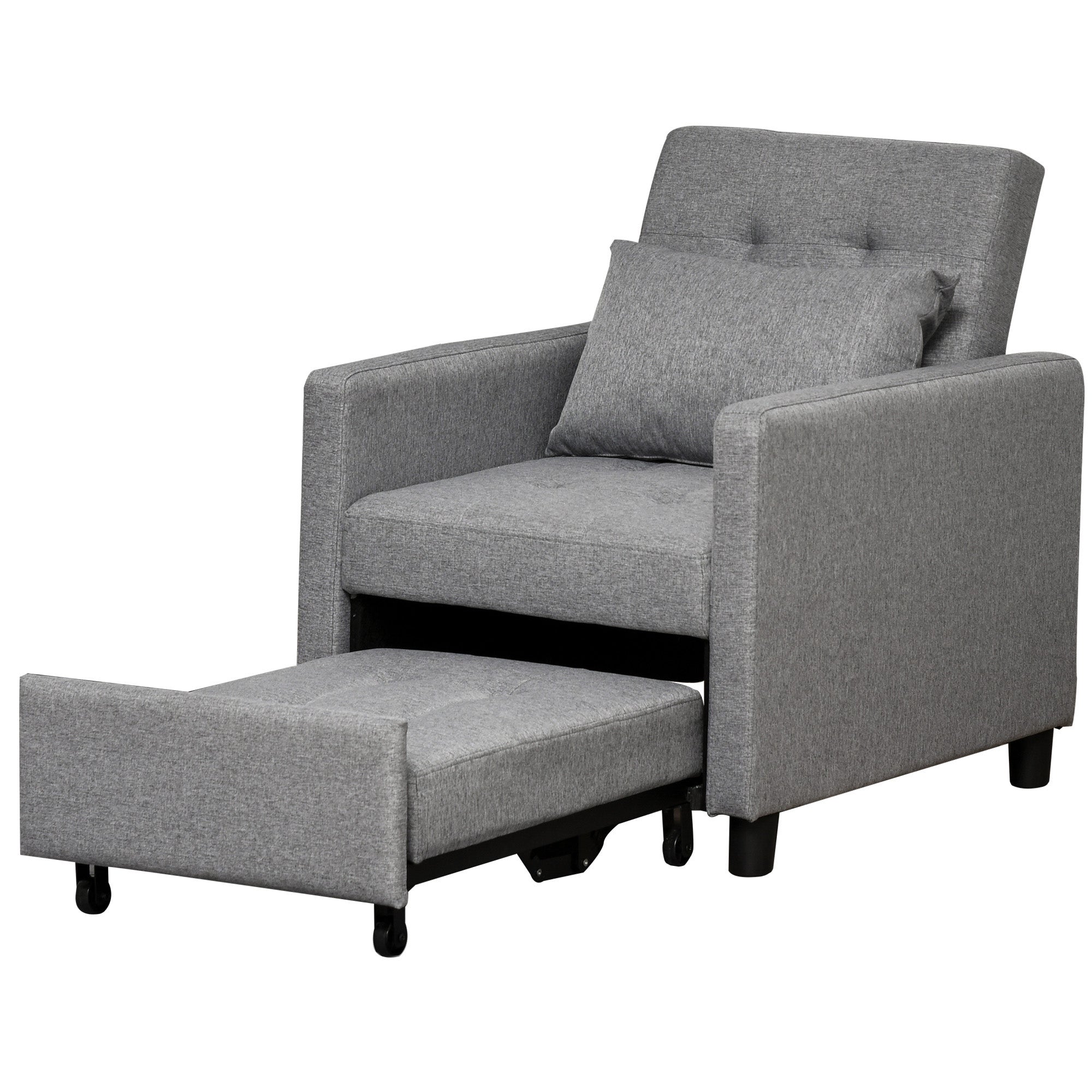 HOMCOM 3-In-1 Single Chair Bed, Tufted Pull Out Chair Bed, Convertible Sleeper Couch with Adjustable Backrest for Living Room and Bedroom, Grey