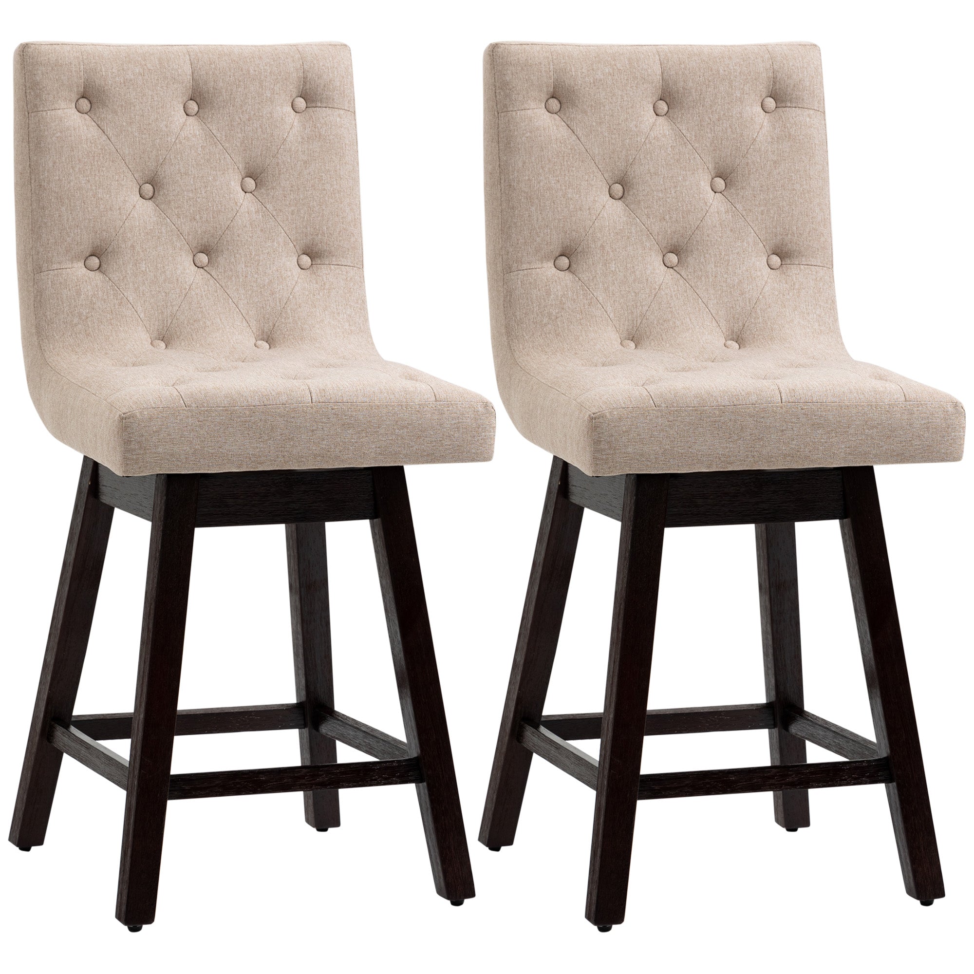 25.5" High Fabric Tufted Breakfast Barstools for Kitchen Set of 2 Beige