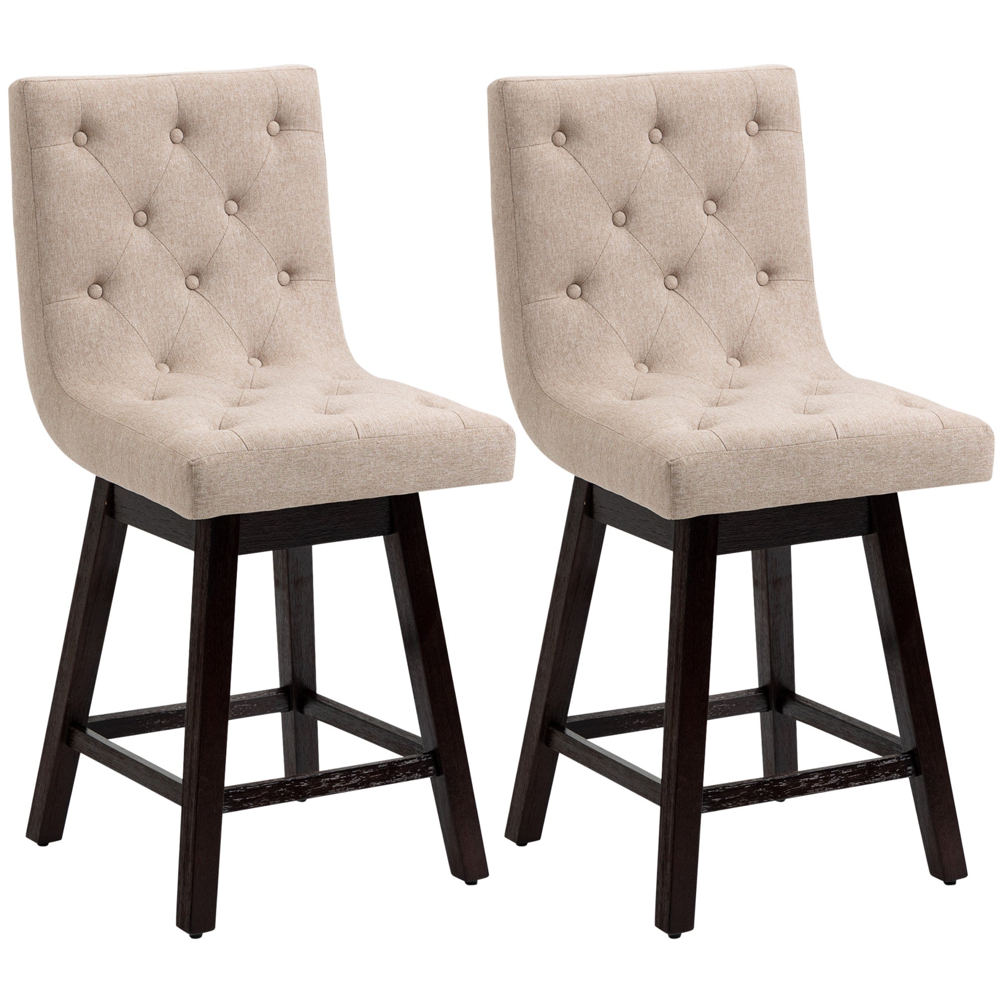 25.5" High Fabric Tufted Breakfast Barstools for Kitchen Set of 2 Beige