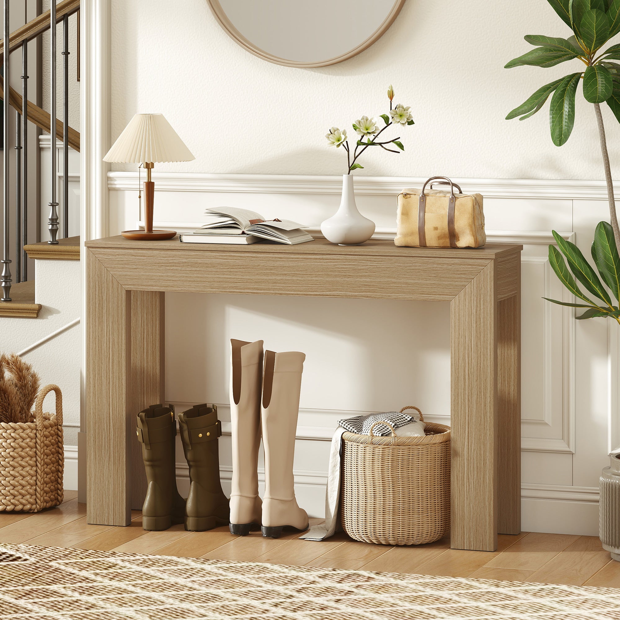 Modern Console Table, 47" Narrow Entryway Table for Living Room, Hallway, Natural Wood