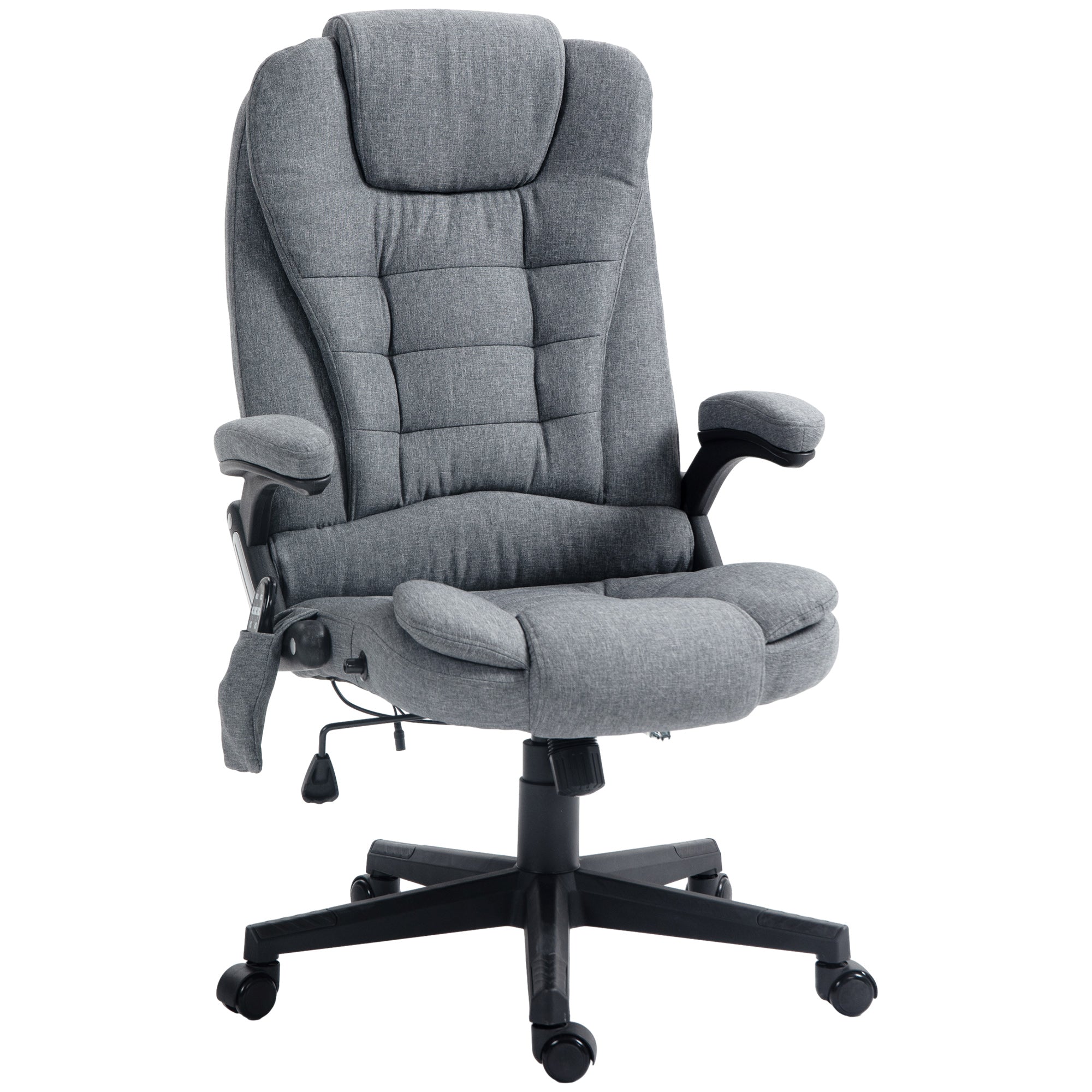 6 Point Vibrating Massage Office Chair with Heat, Linen High Back Massage Desk Chair with Reclining Backrest, Gray