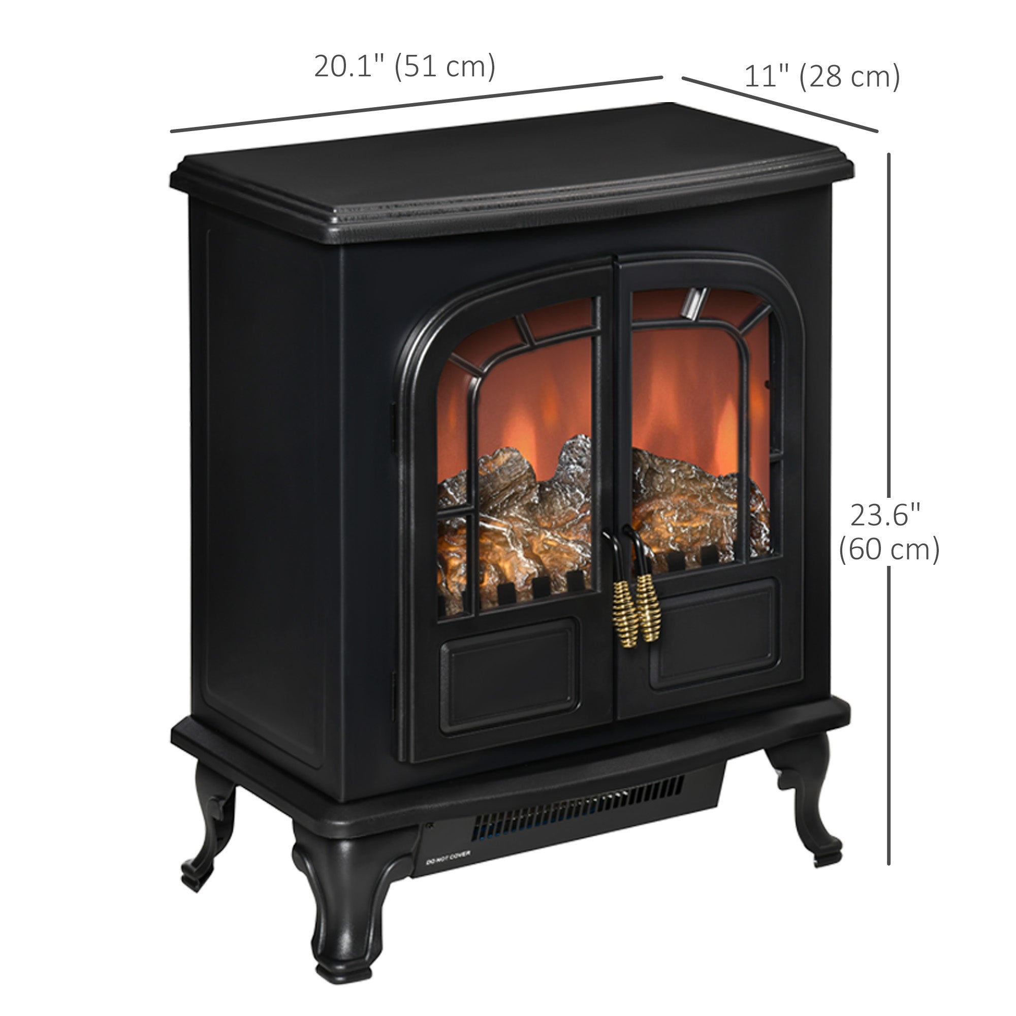Electric Fireplace Heater Freestanding Fireplace Stove with LED Fire Flame Effect, Double Door with Overheat Protection, 750W/1500W, Black