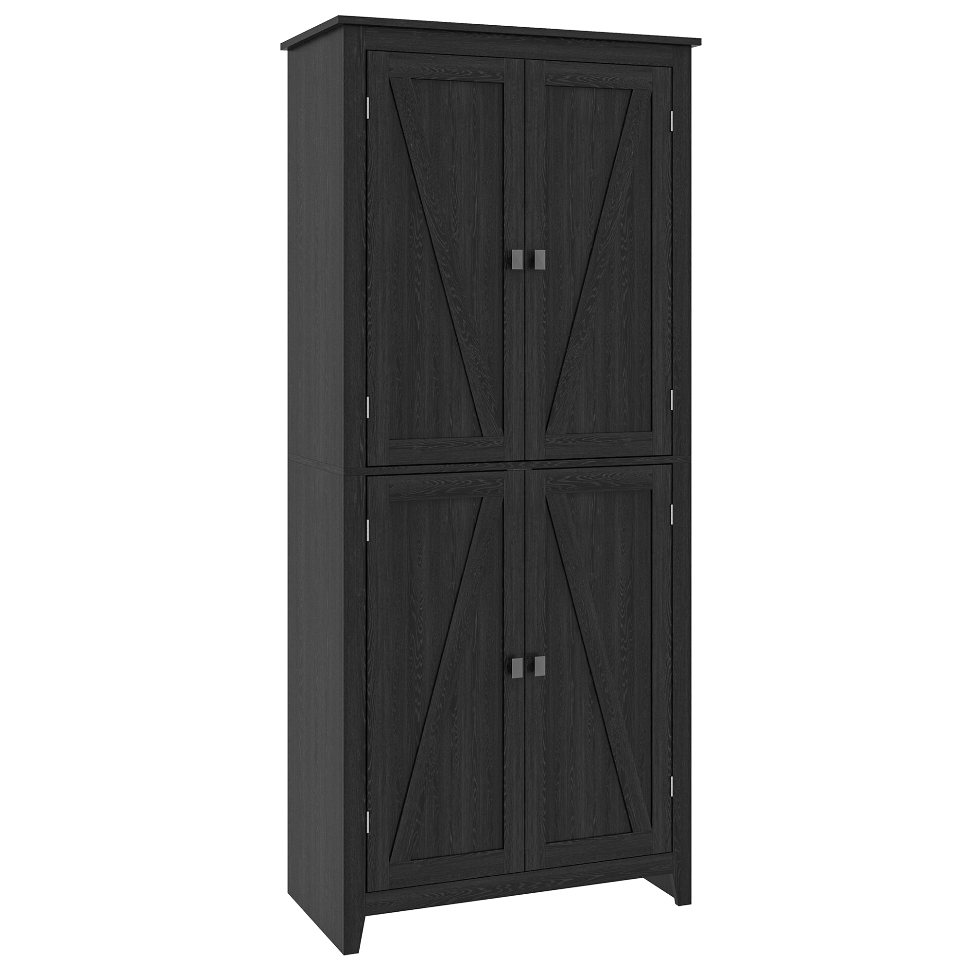 HOMCOM 72" Farmhouse Kitchen Pantry Cabinet, Kitchen Pantry Storage Cabinet with 4 Barn Doors and Adjustable Shelves, Black