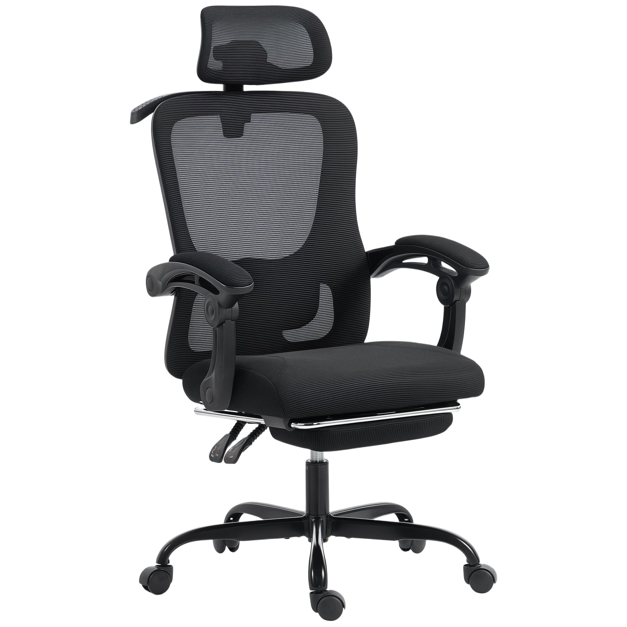 Ergonomic Office Chair, Mesh Computer Desk Chair with Adjustable Headrest, Lumbar Support, High Back, Reclining Function, Retractable Footrest, Black