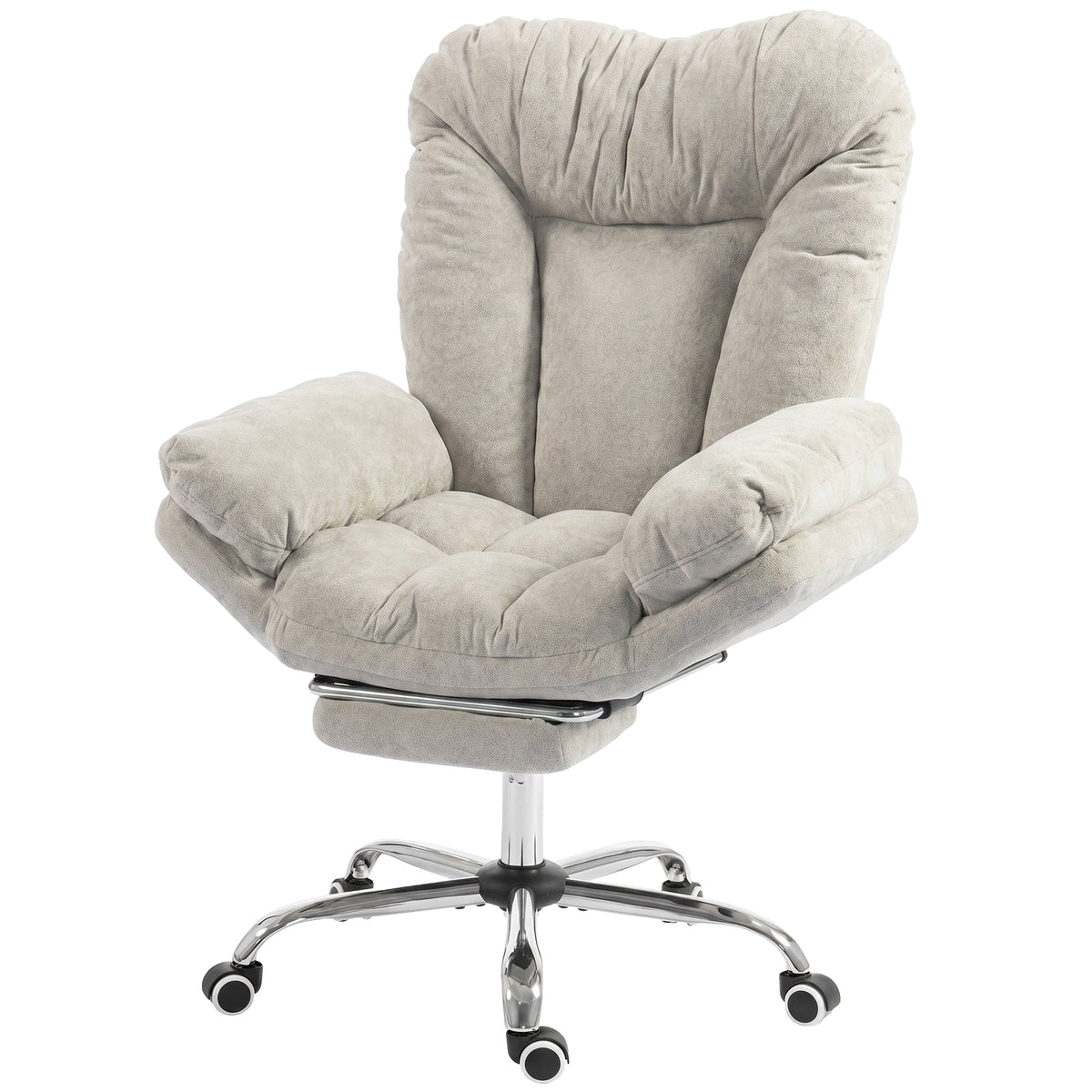 Criss Cross Office Chair with Footrest, Swivel Wheels, Wide Task Desk Chair with Overstuffed Reclining Backrest, Waterfall Arms, Adjustable Height, Cross Legged, Light Grey