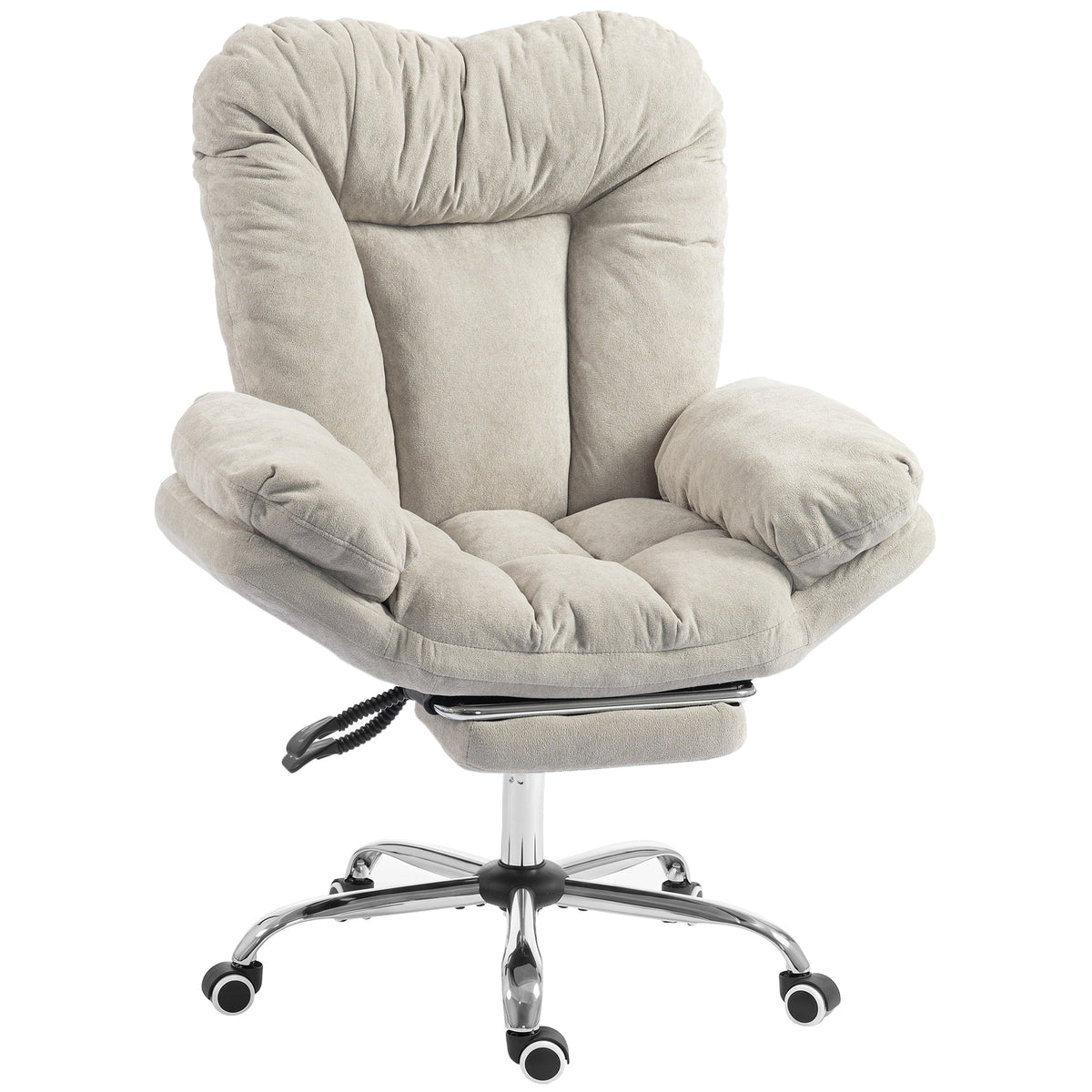 Criss Cross Office Chair with Footrest, Swivel Wheels, Wide Task Desk Chair with Overstuffed Reclining Backrest, Waterfall Arms, Adjustable Height, Cross Legged, Light Grey