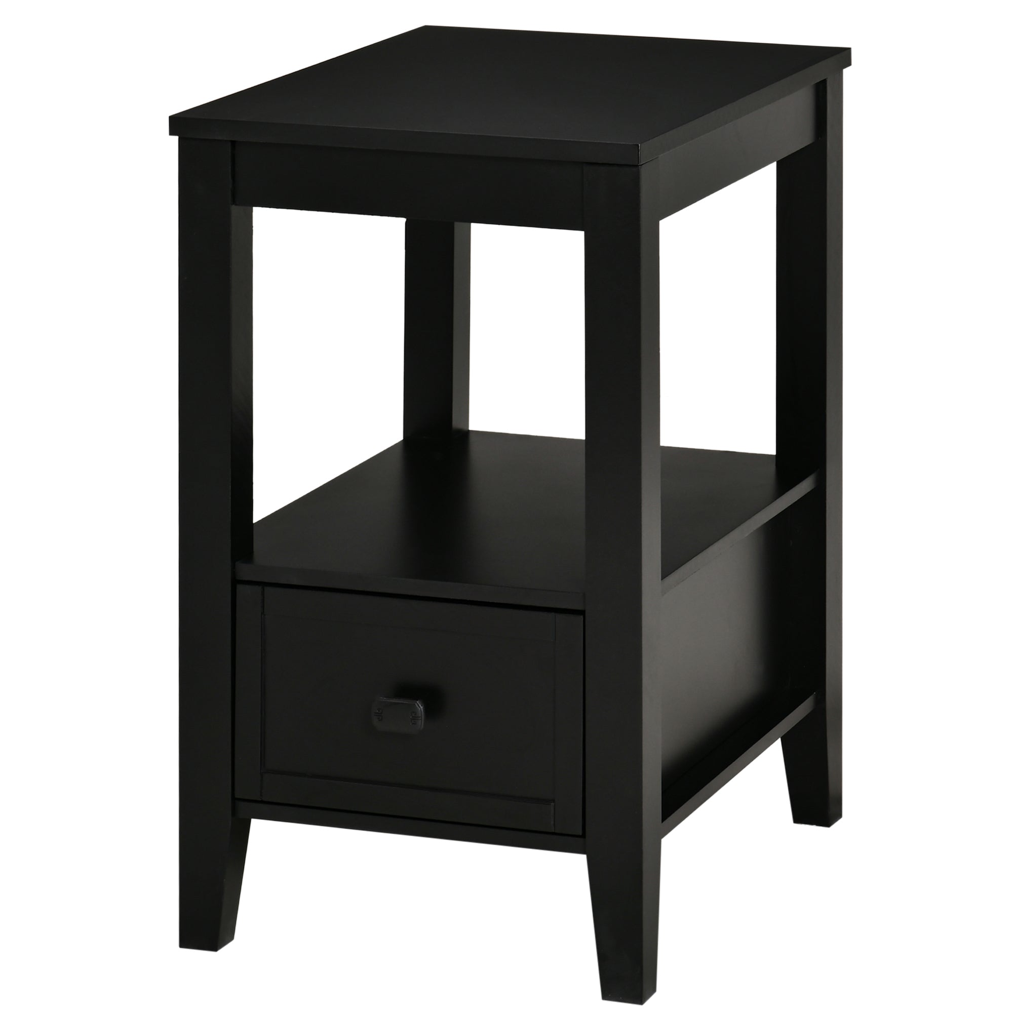 HOMCOM End Table, Sofa Side Table with Drawer and Shelf, Modern Nightstand for Bedroom, Living Room, Black