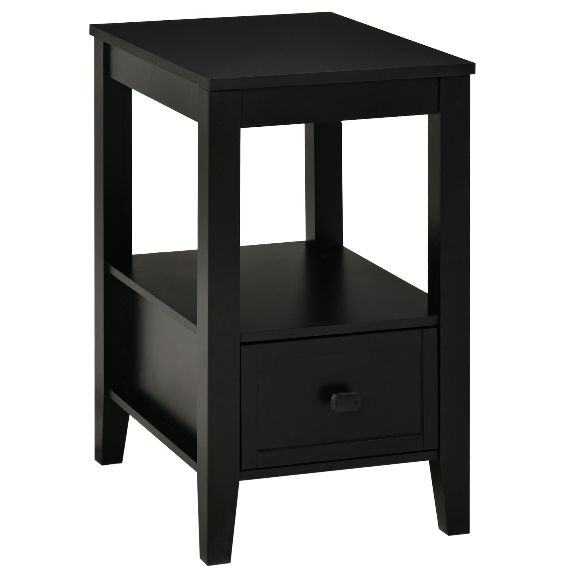 HOMCOM End Table, Sofa Side Table with Drawer and Shelf, Modern Nightstand for Bedroom, Living Room, Black