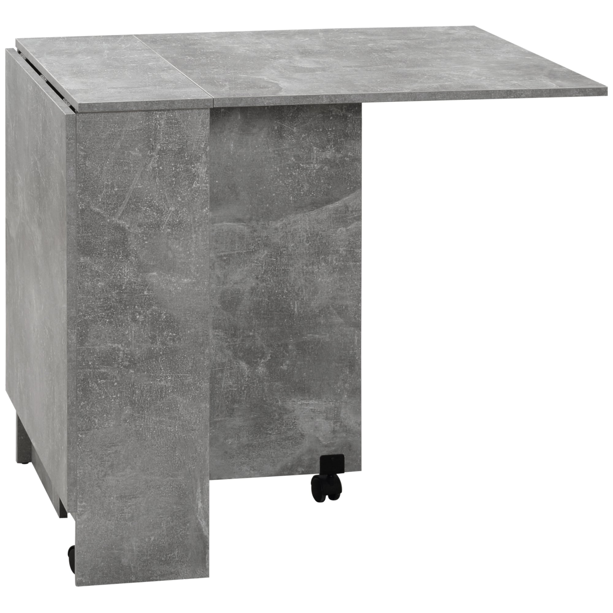 HOMCOM Folding Dining Table, Drop Leaf Table for Small Spaces with 2-tier Shelves, Small Kitchen Table with Rolling Casters, Cement Grey